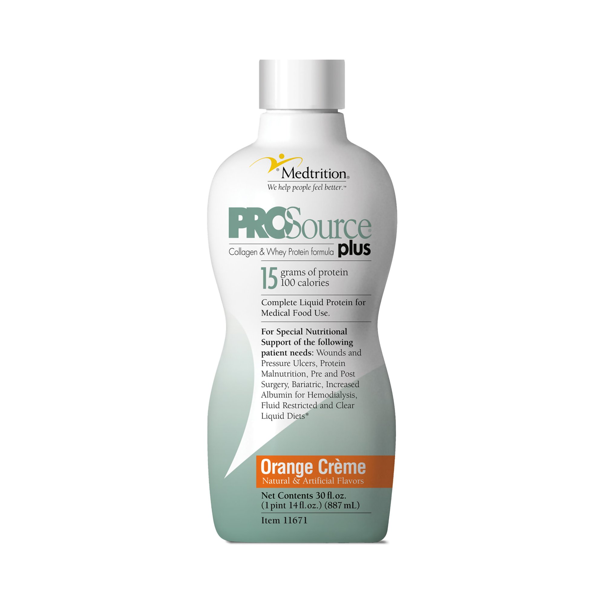 Medtrition-National Nutrition 11671 - ProSource® Plus Orange Crème Collagen and Whey Protein Formula, 32-ounce Bottle - 1/Each, 4/Case