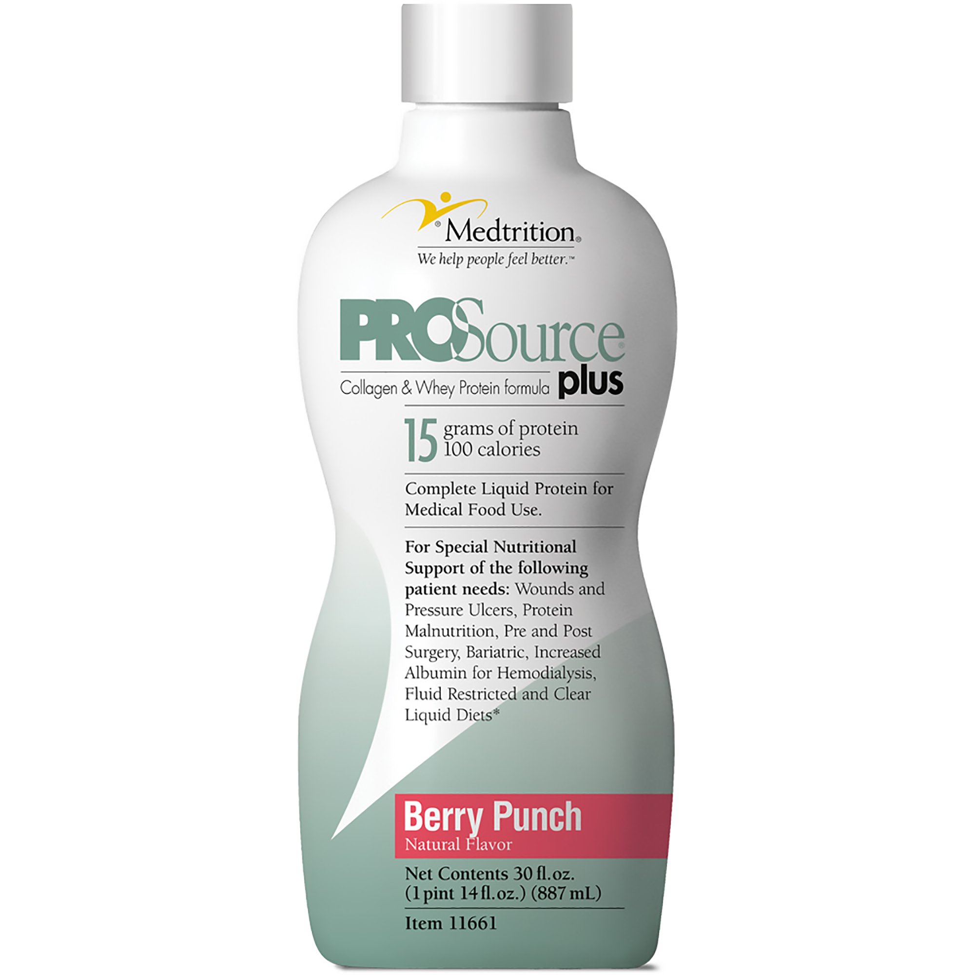 Medtrition-National Nutrition 11661 - ProSource® Plus Berry Punch Collagen and Whey Protein Formula, 32-ounce Bottle - 1/Each, 4/Case