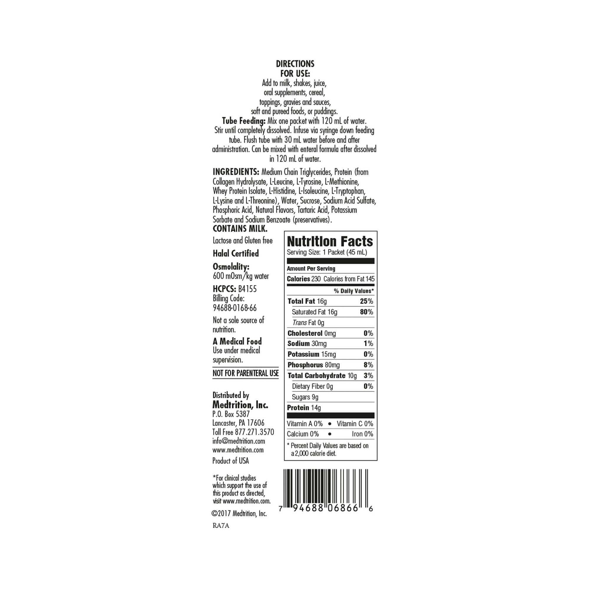 Medtrition-National Nutrition 16866 - XtraCal™ Plus Concentrate High Protein Formula with MCT Oil - 1/Each, 50/Case
