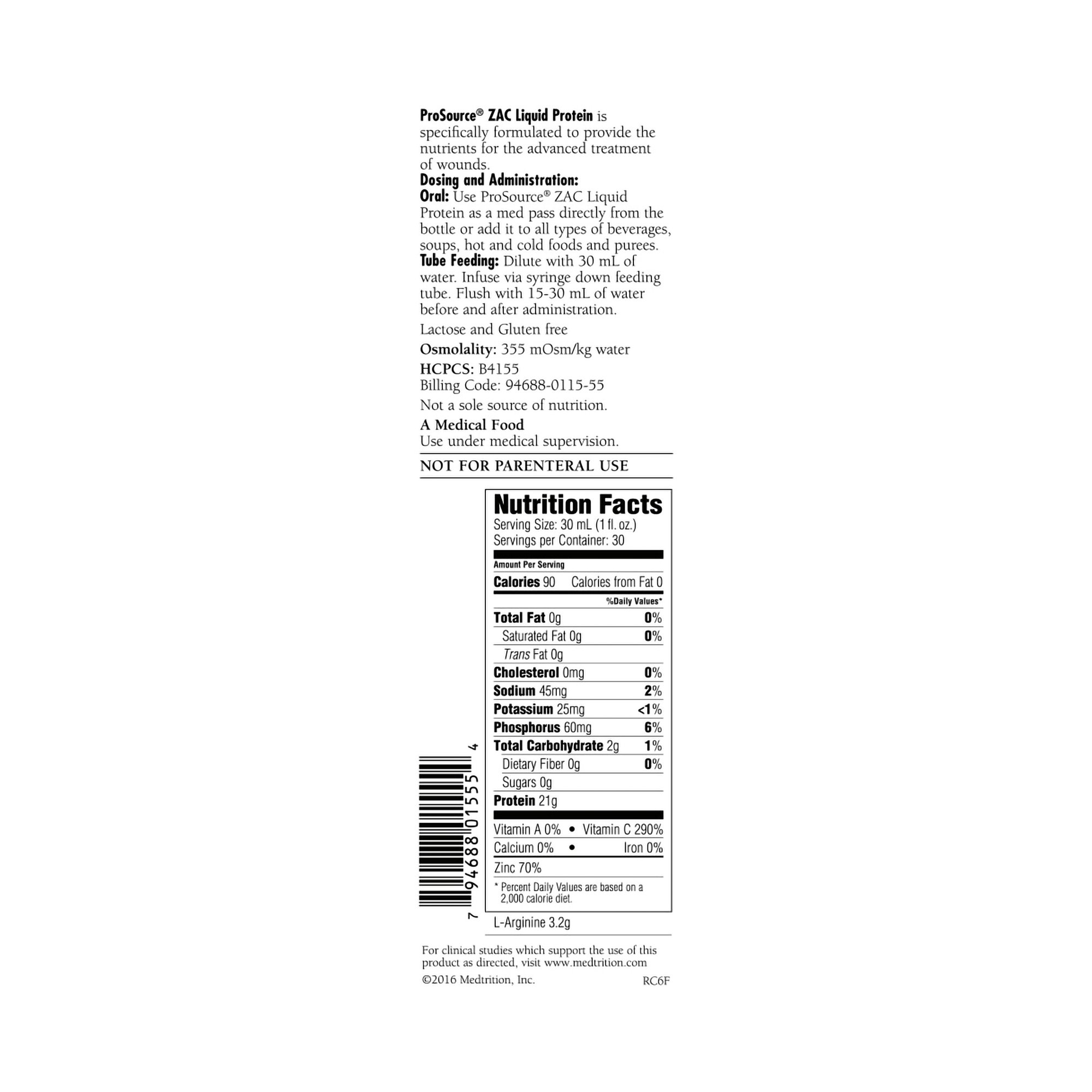 Medtrition-National Nutrition 11555 - ProSource ZAC™ Berry Punch Complete Liquid Protein for Medical Food Use, 32-oz. - 1/Each, 4/Case