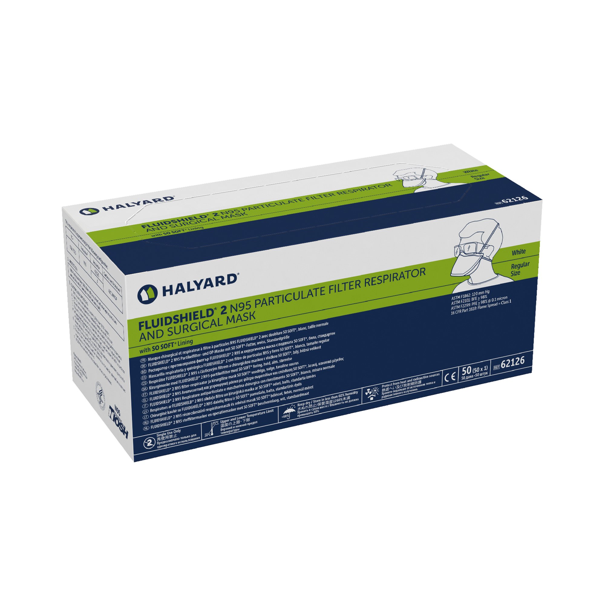 O&M Halyard Inc 62126 - N95 Particulate Filter Respirator Mask / Surgical Mask - 50/Box, 300/Case