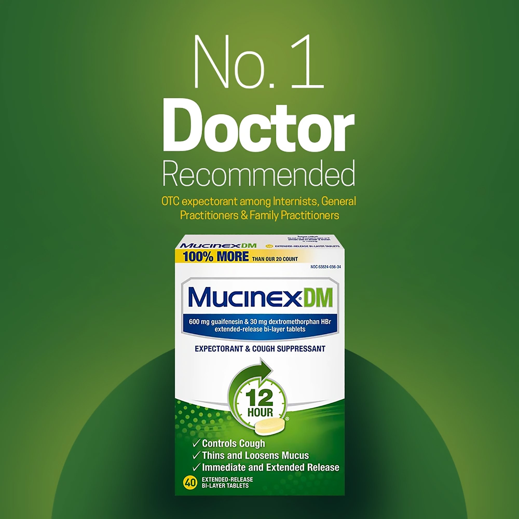 Reckitt Benckiser 63824005634 - Mucinex® DM Guaifenesin / Dextromethorphan Cold and Cough Relief - 40/Carton