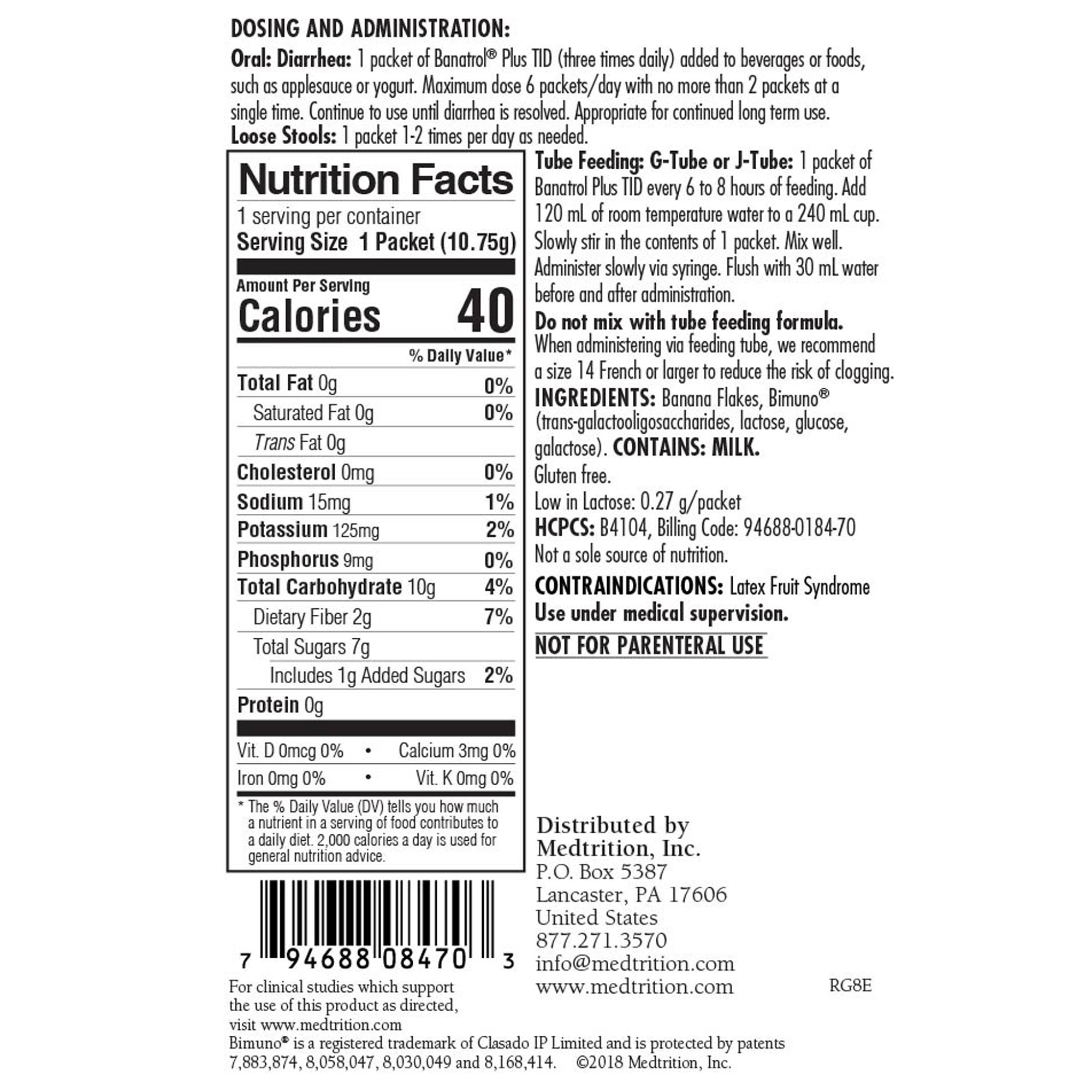 Medtrition-National Nutrition - 18470 Banatrol® Plus with Bimuno® Prebiotic Medical Food