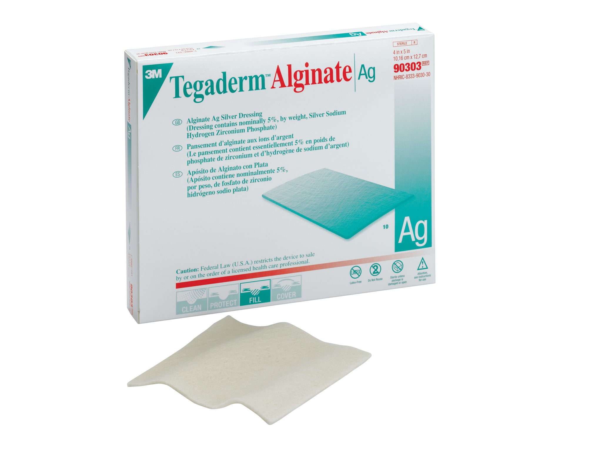 Solventum Corporation - 90303 Silver Alginate Dressing 3M™ Tegaderm™ Alginate Ag Rectangle Sterile
