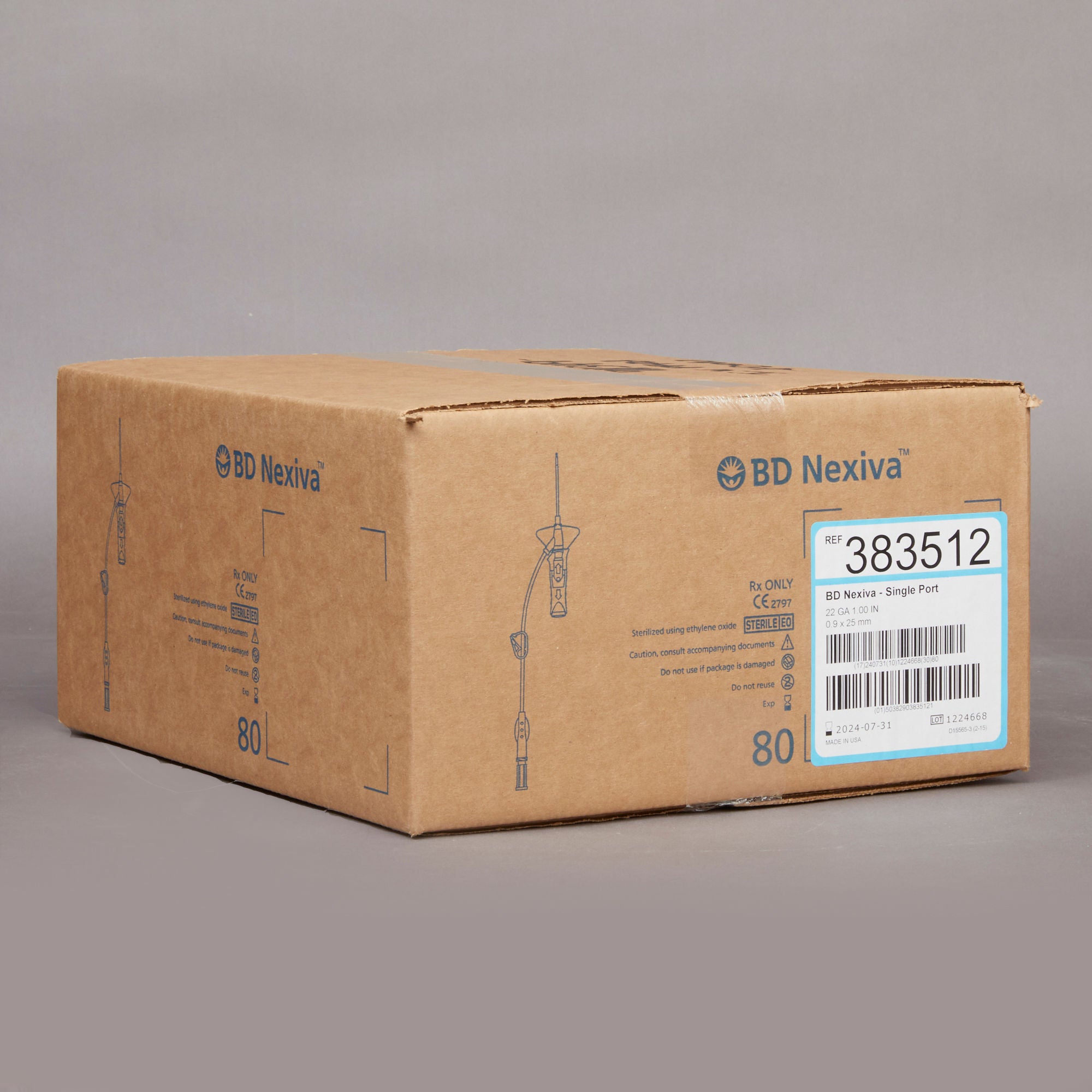 BD - 383512 Closed IV Catheter Nexiva™ 22 Gauge 1 Inch BD Vialon Polyurethane Biomaterial Winged Hub Blood Control