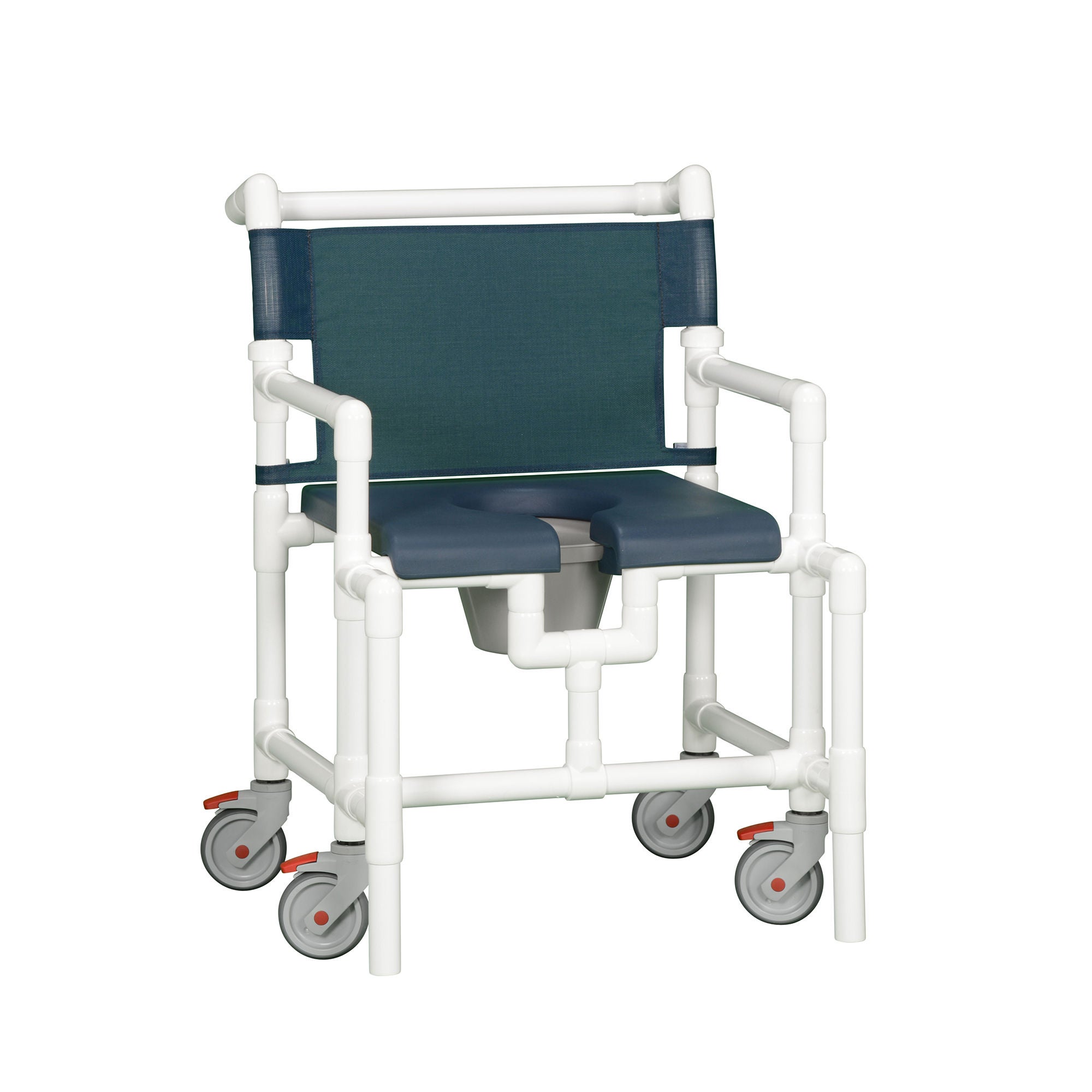 IPU - SCC 750 OSN-NAVY MESH Commode / Shower Chair ipu® Fixed Arms PVC Frame Mesh Backrest 24 Inch Seat Width 450 lbs. Weight Capacity