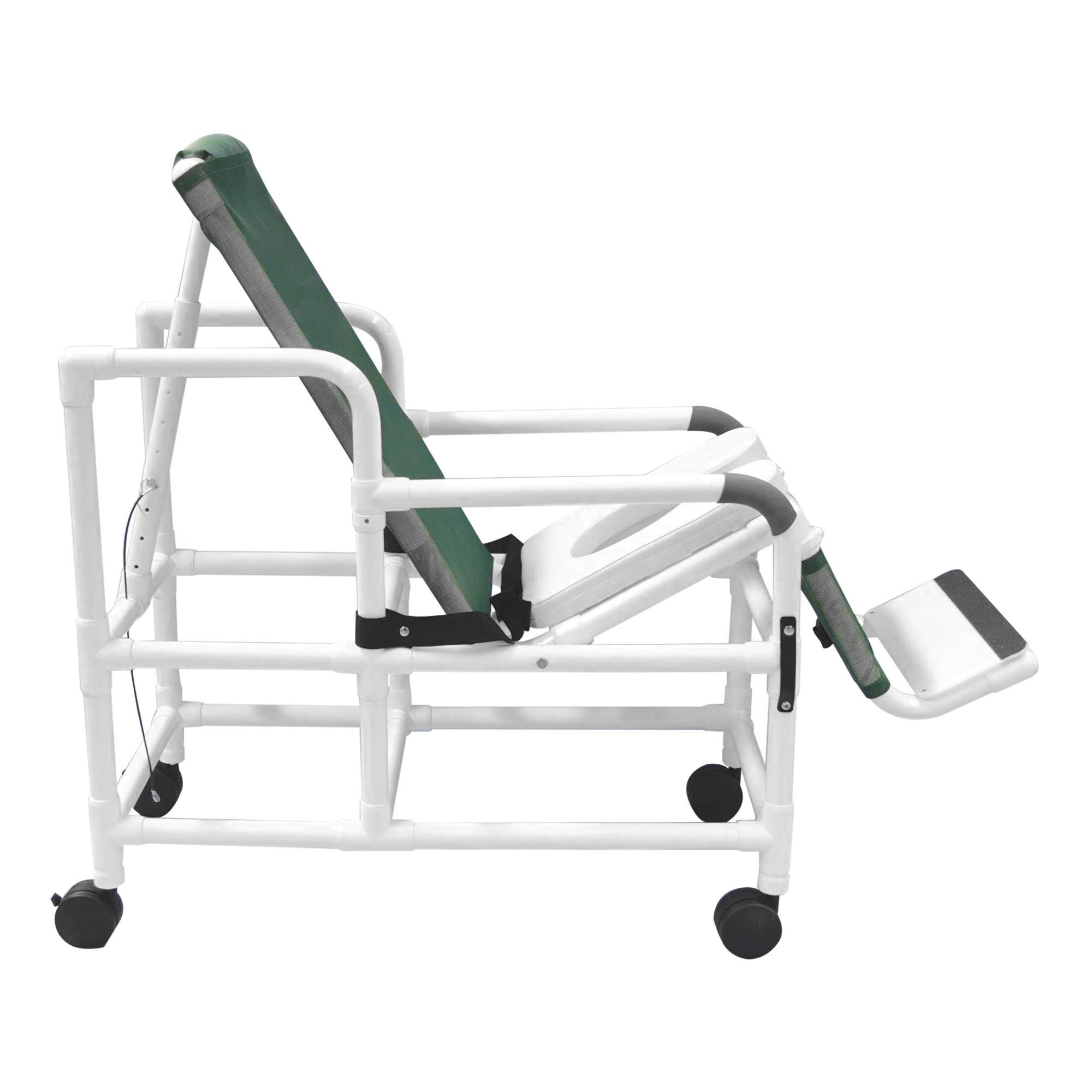 MJM International - 193-TIS Commode / Shower Chair Tilt-N-Space Drop Arms PVC Frame 18 Inch Internal Seat Width / 22 Inch External Seat Width 250 lbs. Weight Capacity