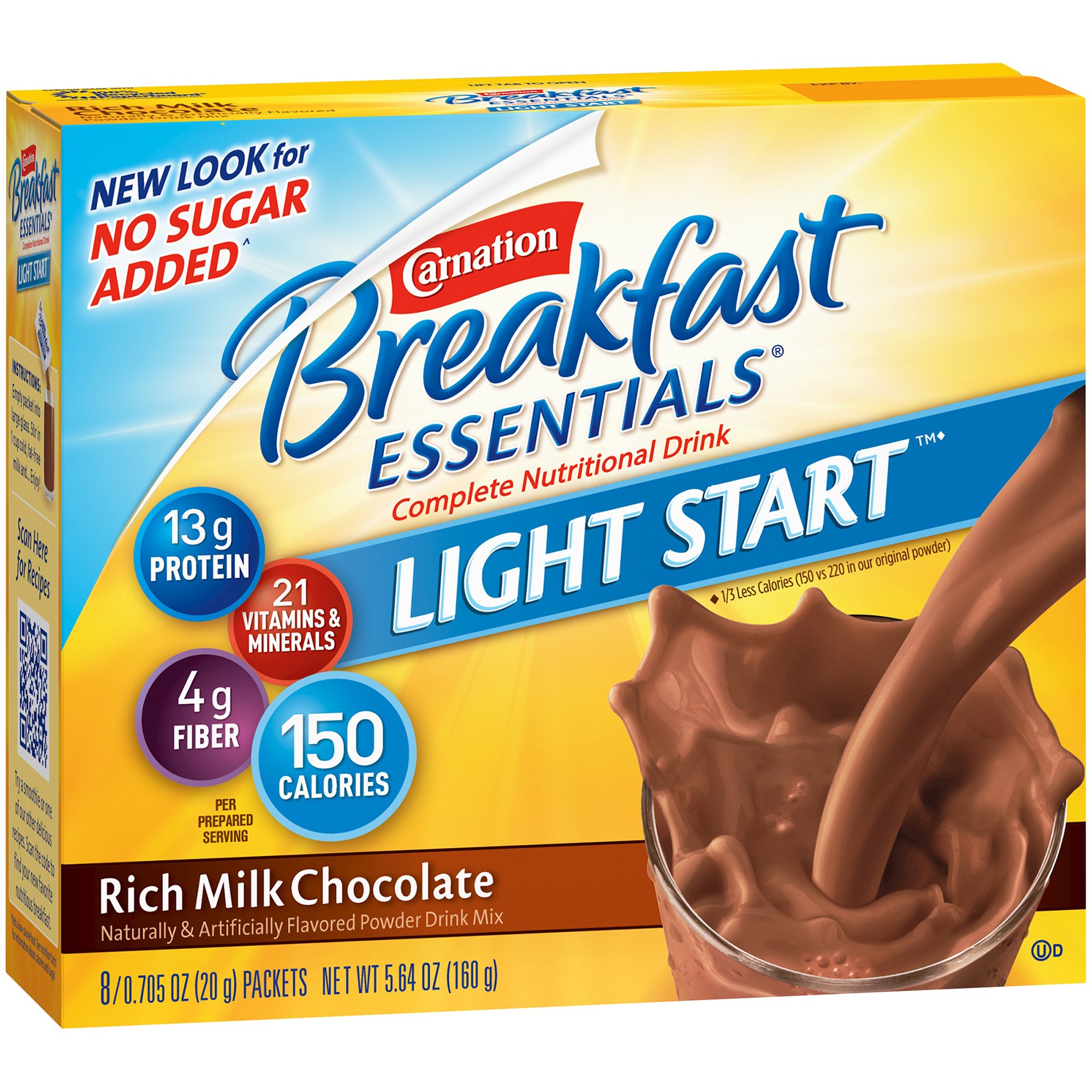 Nestle Healthcare Nutrition 10050000540423 - Carnation Breakfast Essentials® Light Start Chocolate Nutritional Drink Mix - 8/Box, 64/Case