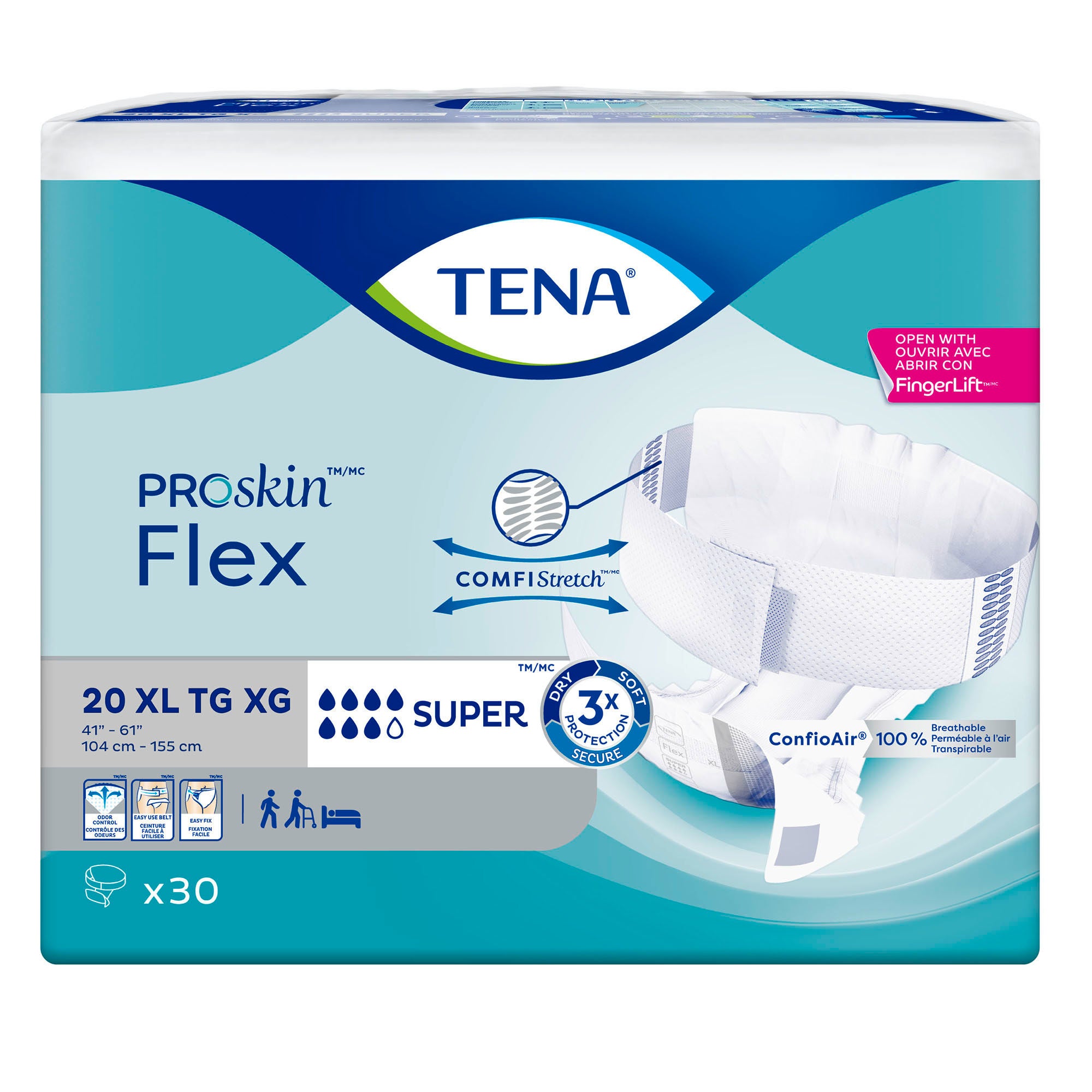 Essity HMS North America Inc - 67807 Incontinence Belted Undergarment TENA® ProSkin™ Flex Super Adult Size 20 Unisex Disposable Heavy Absorbency