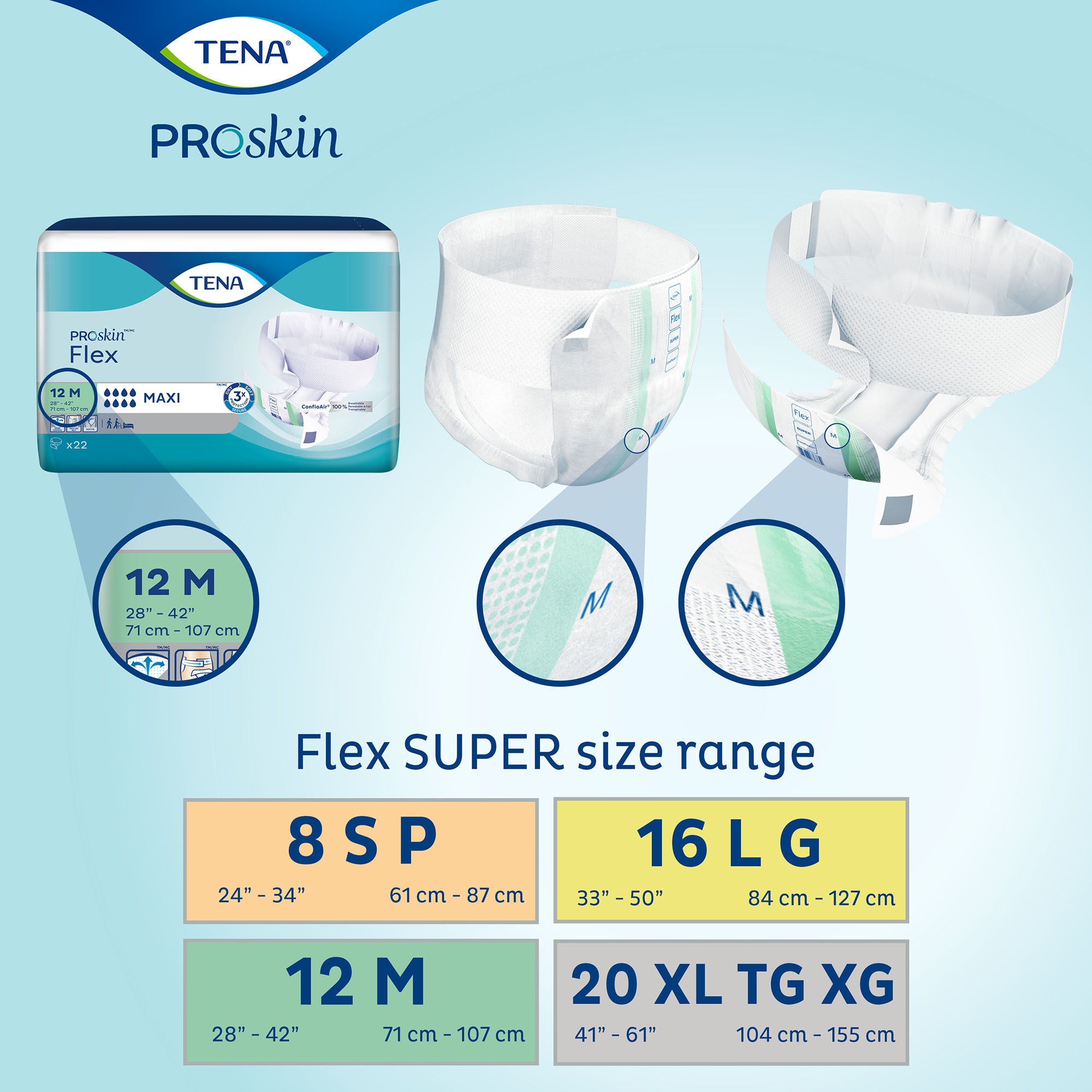 Essity HMS North America Inc - 67807 Incontinence Belted Undergarment TENA® ProSkin™ Flex Super Adult Size 20 Unisex Disposable Heavy Absorbency
