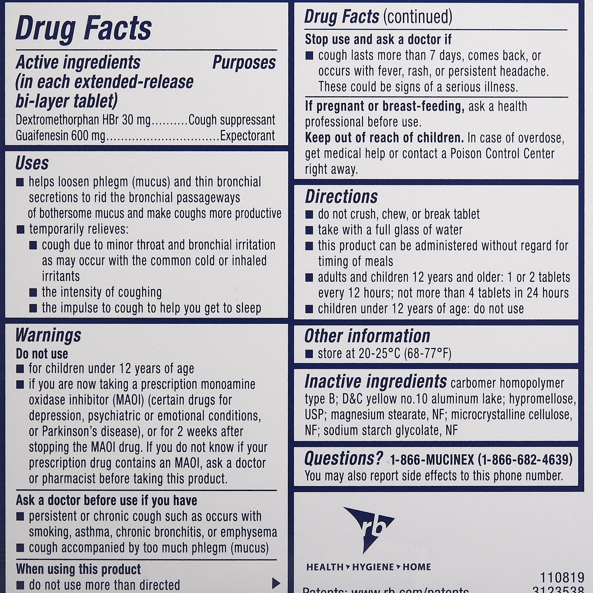 Reckitt Benckiser 63824005632 - Mucinex® DM Expectorant & Cough Suppressant Extended-Release Bi-Layer Tablet - 20/Box