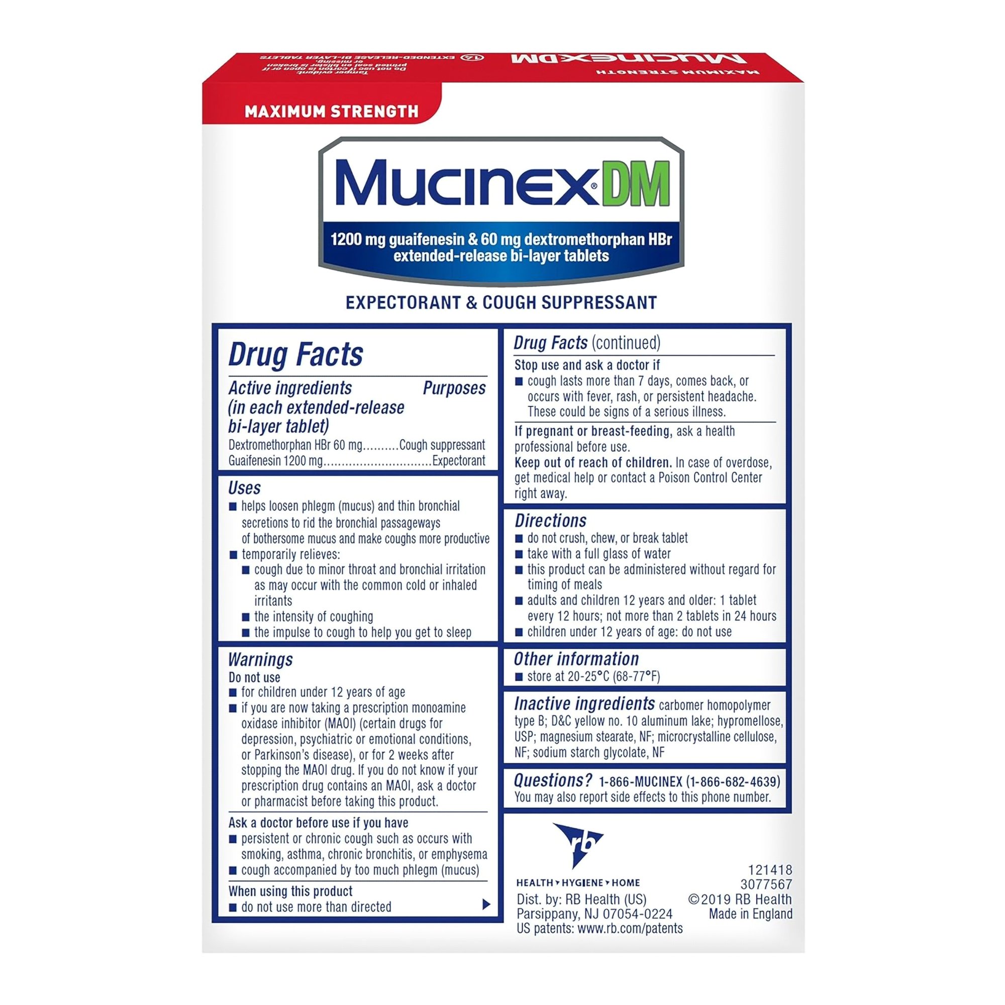 Reckitt Benckiser 63824007235 - Mucinex® DM Cold and Cough Relief - 14/Box