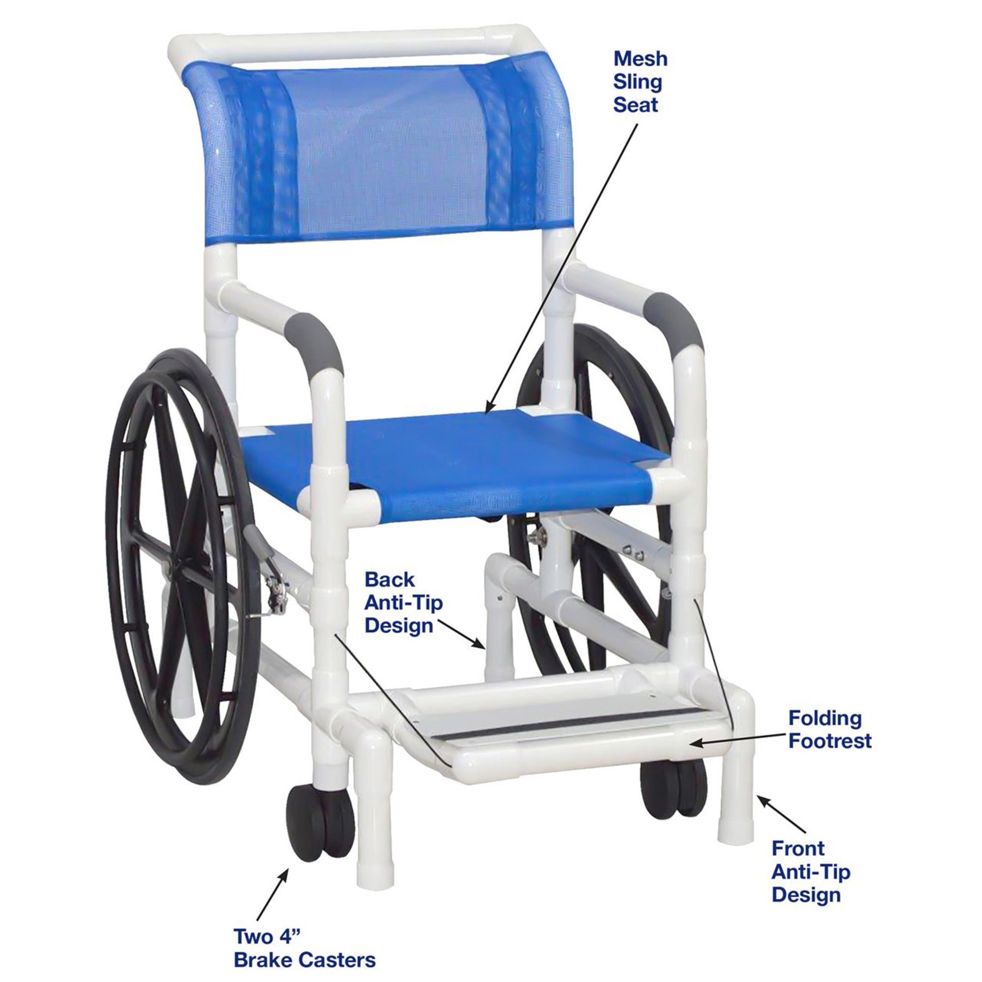 MJM International - 130-18-24W-SL Shower Chair MJM International Fixed Arms PVC Frame Mesh Backrest 18 Inch Seat Width 300 lbs. Weight Capacity