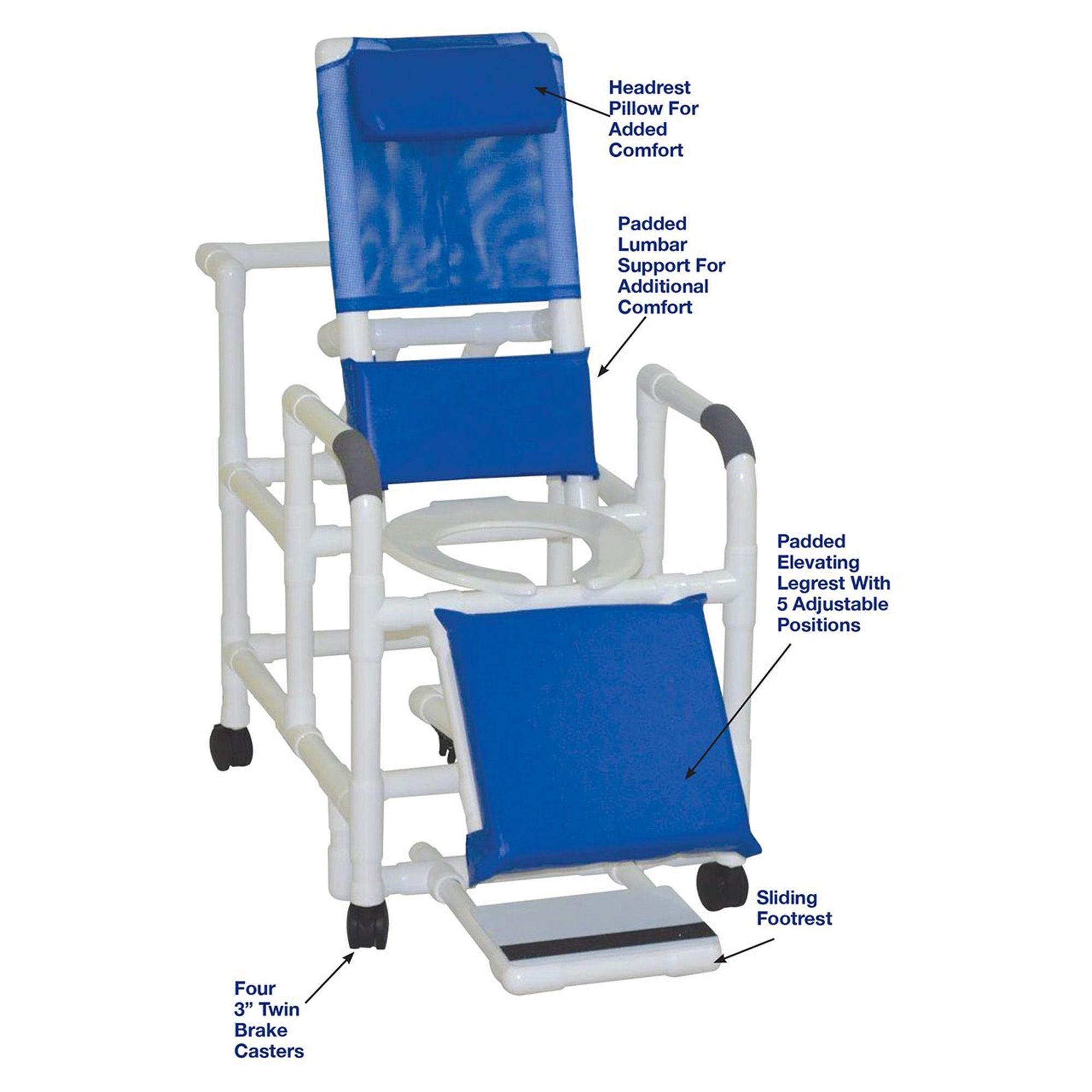 MJM International - 196 Shower Chair MJM International PVC Frame Reclining Backrest 325 lbs. Weight Capacity