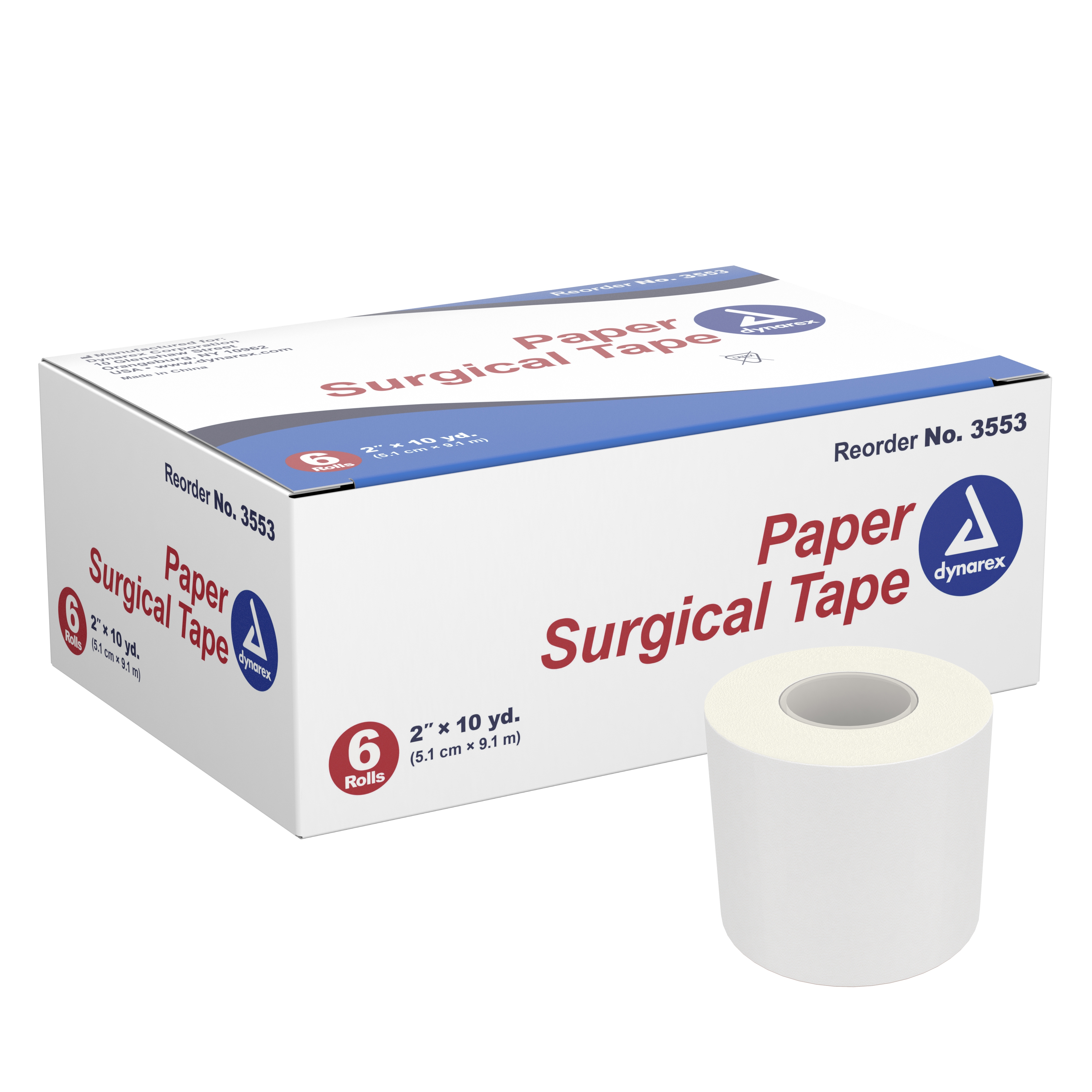Dynarex 3553 - dynarex® Paper Medical Tape, 2 Inch x 10 Yard, White - 1/Each, 6/Box, 72/Case