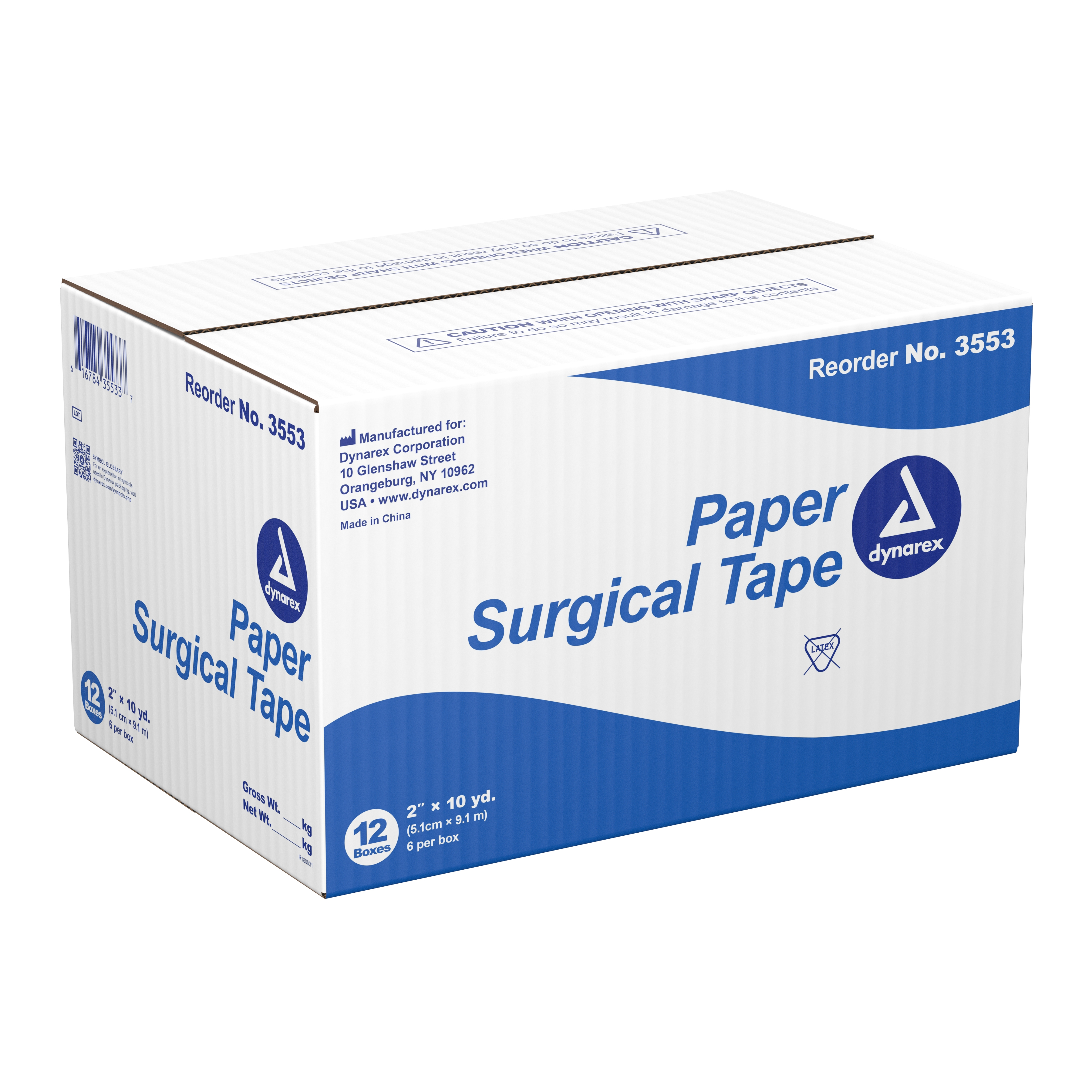 Dynarex 3553 - dynarex® Paper Medical Tape, 2 Inch x 10 Yard, White - 1/Each, 6/Box, 72/Case