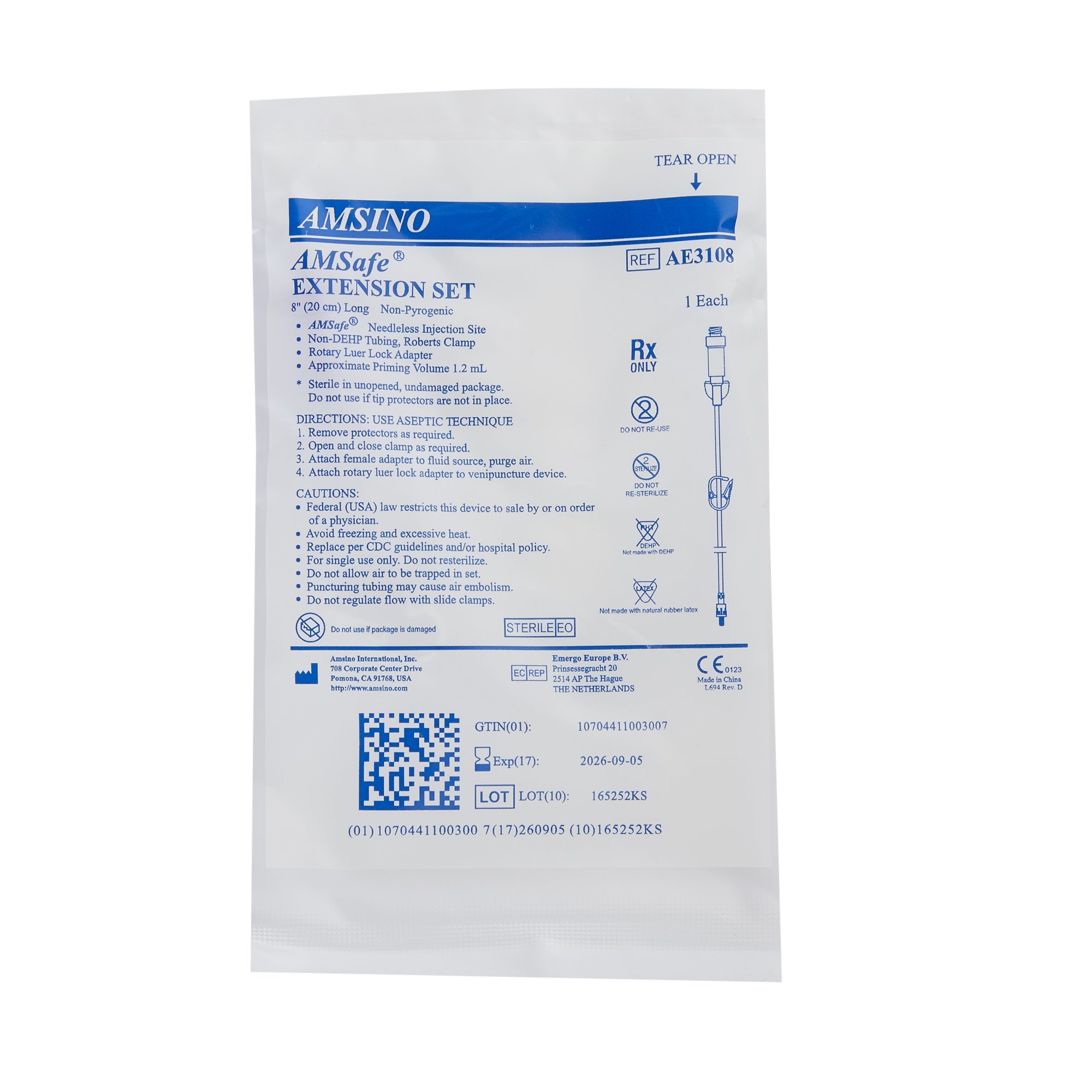 Amsino International AE3108 - Amsino International Extension Set - 1/Each, 100/Case