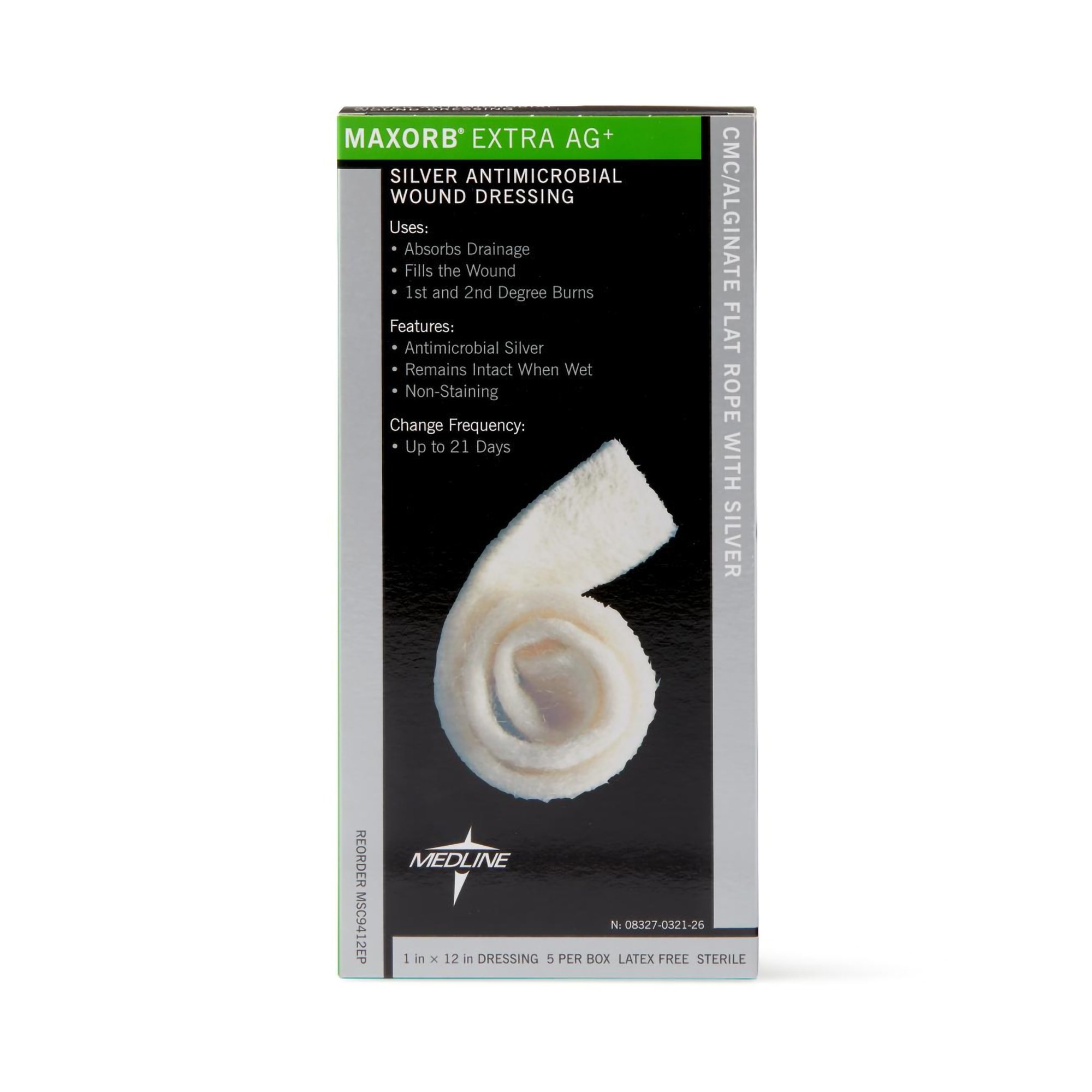 Medline - MSC9412EP Maxorb® Extra Ag+ Calcium Alginate Dressing with Silver