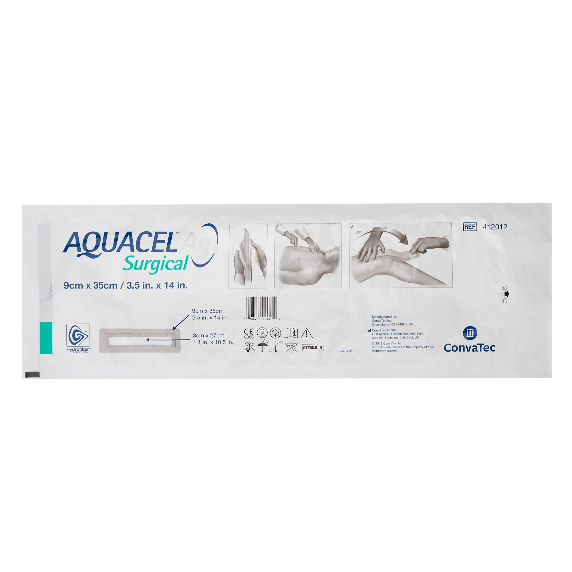 ConvaTec - 412012 Silver Surgical Site Dressing Aquacel® Ag Surgical Rectangle Sterile
