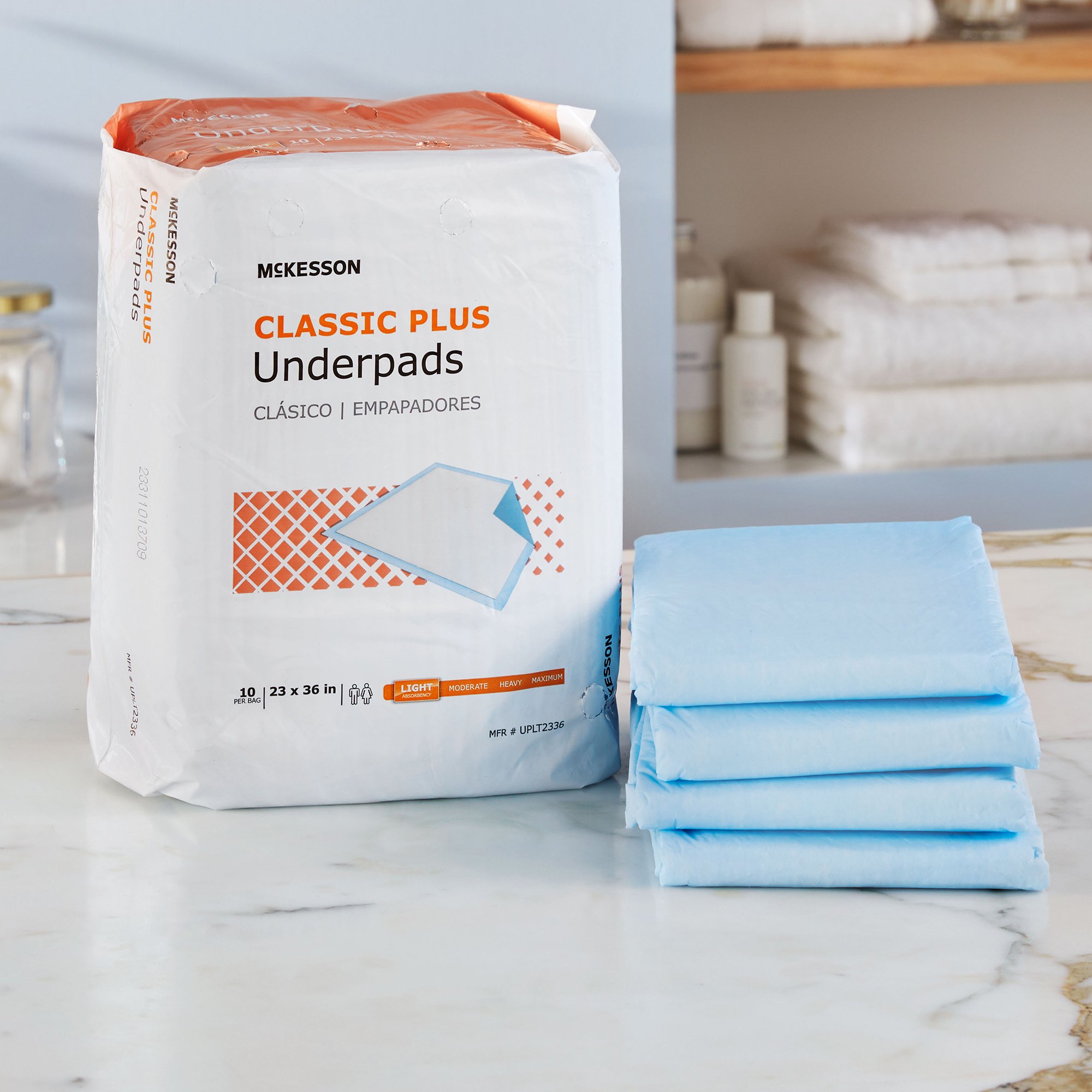 McKesson Brand UPLT2336 - McKesson Classic Plus Light Absorbency Underpads, 23 x 36 Inch - 10/Bag, 150/Case
