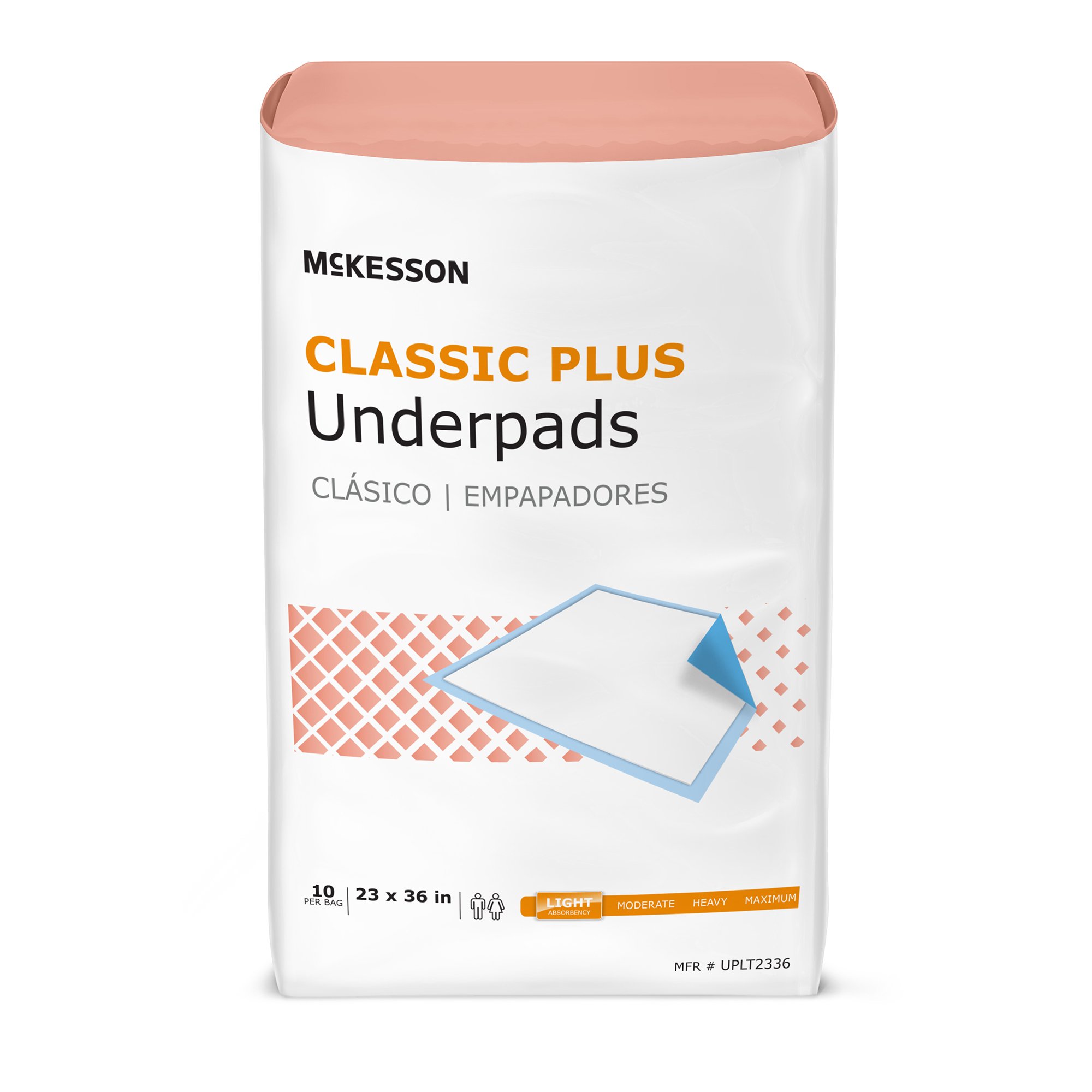 McKesson Brand UPLT2336 - McKesson Classic Plus Light Absorbency Underpads, 23 x 36 Inch - 10/Bag, 150/Case