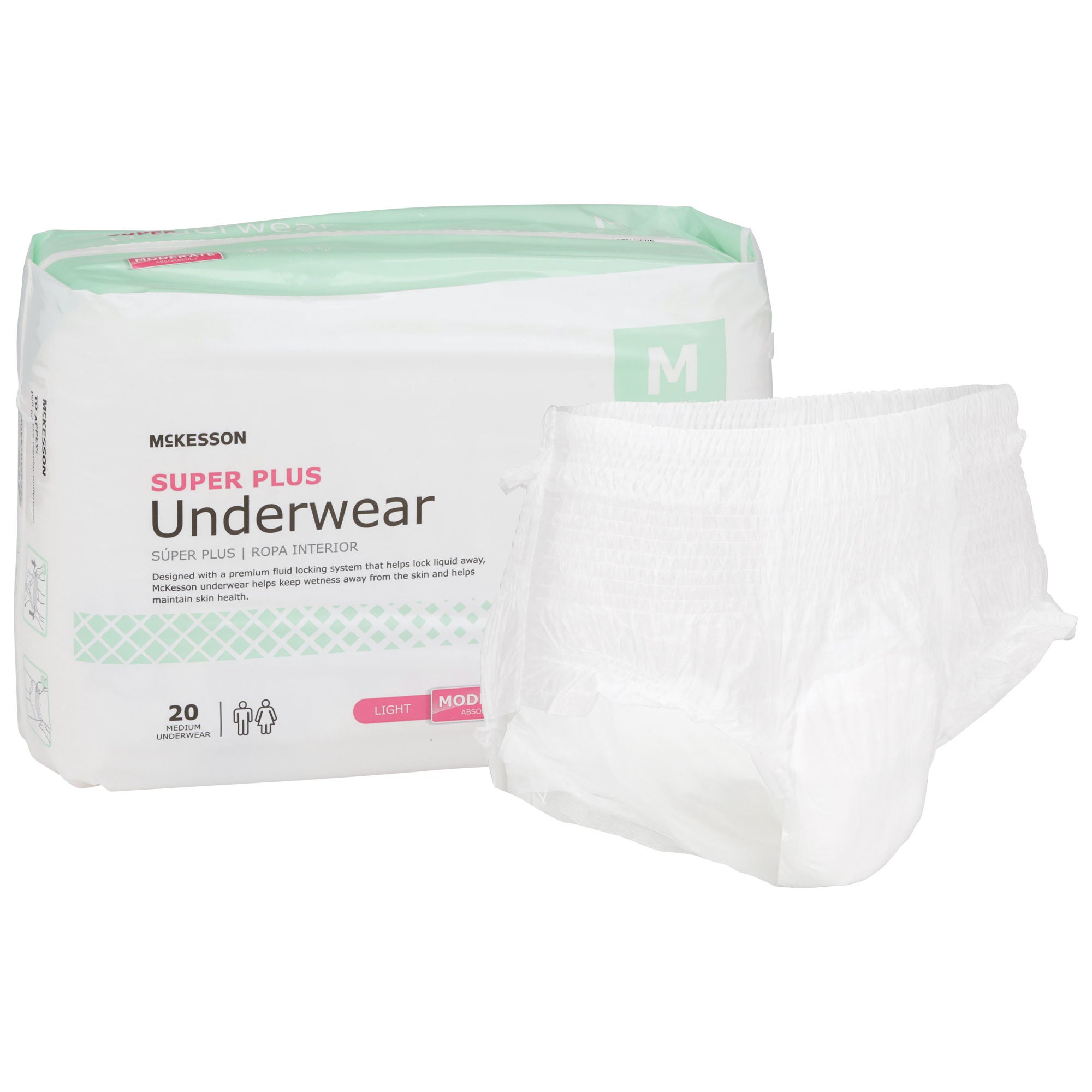McKesson Brand - UWGMD Absorbent Underwear McKesson Super Plus Pull On with Tear Away Seams Adult Medium Unisex Disposable Moderate Absorbency