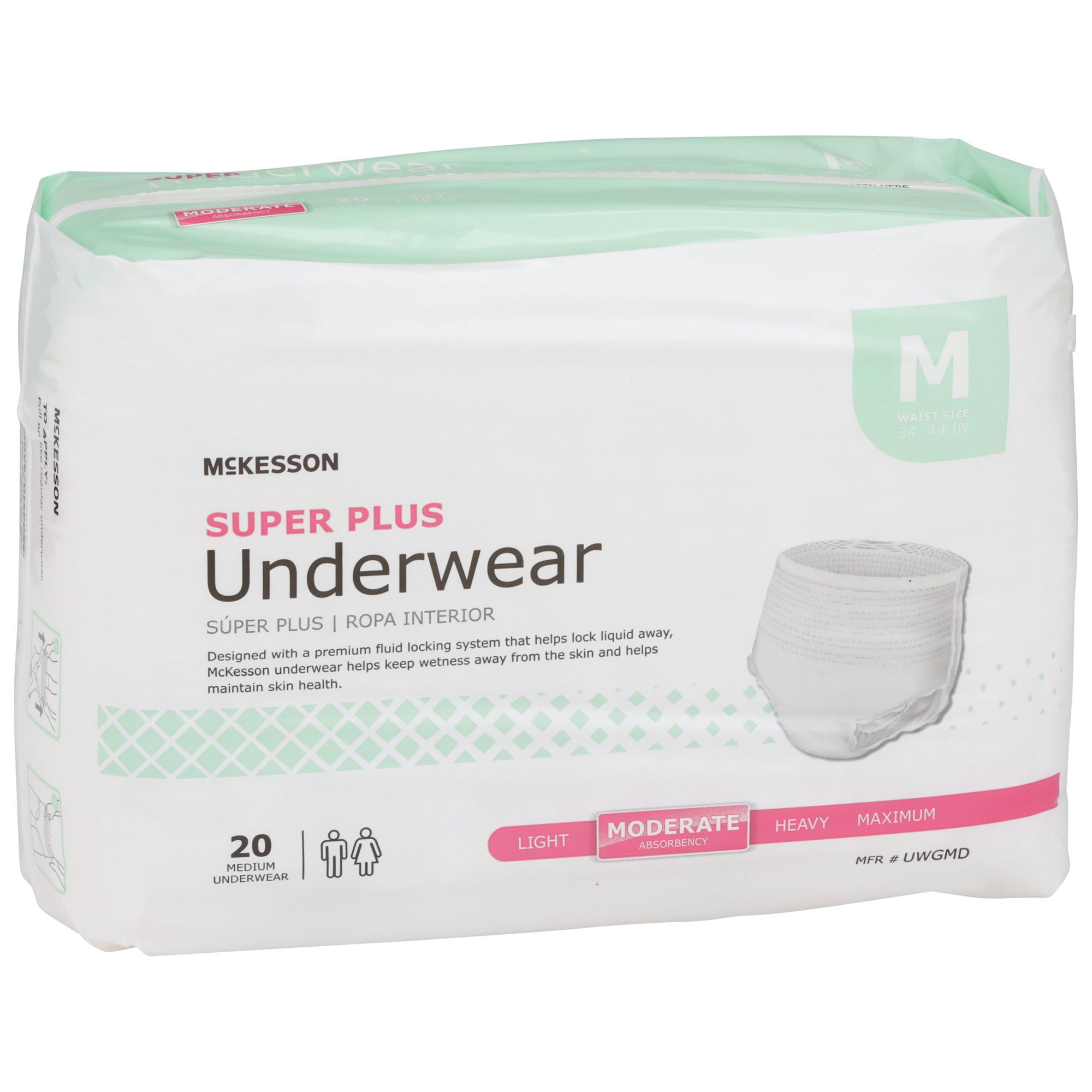 McKesson Brand - UWGMD Absorbent Underwear McKesson Super Plus Pull On with Tear Away Seams Adult Medium Unisex Disposable Moderate Absorbency