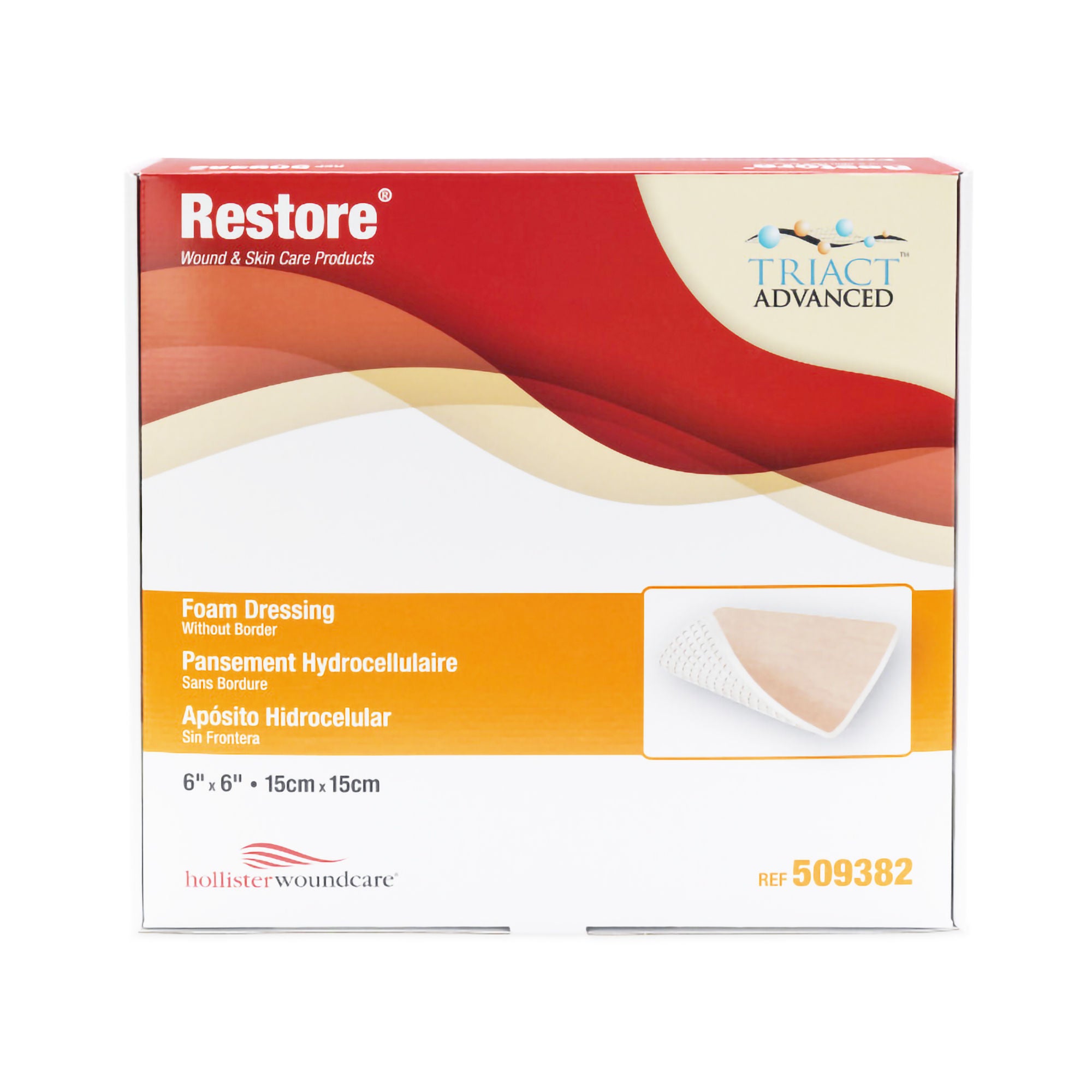 Urgo Medical North America LLC - 509382 Foam Dressing Restore™ 6 X 6 Inch Without Border Film Backing Nonadhesive Square Sterile