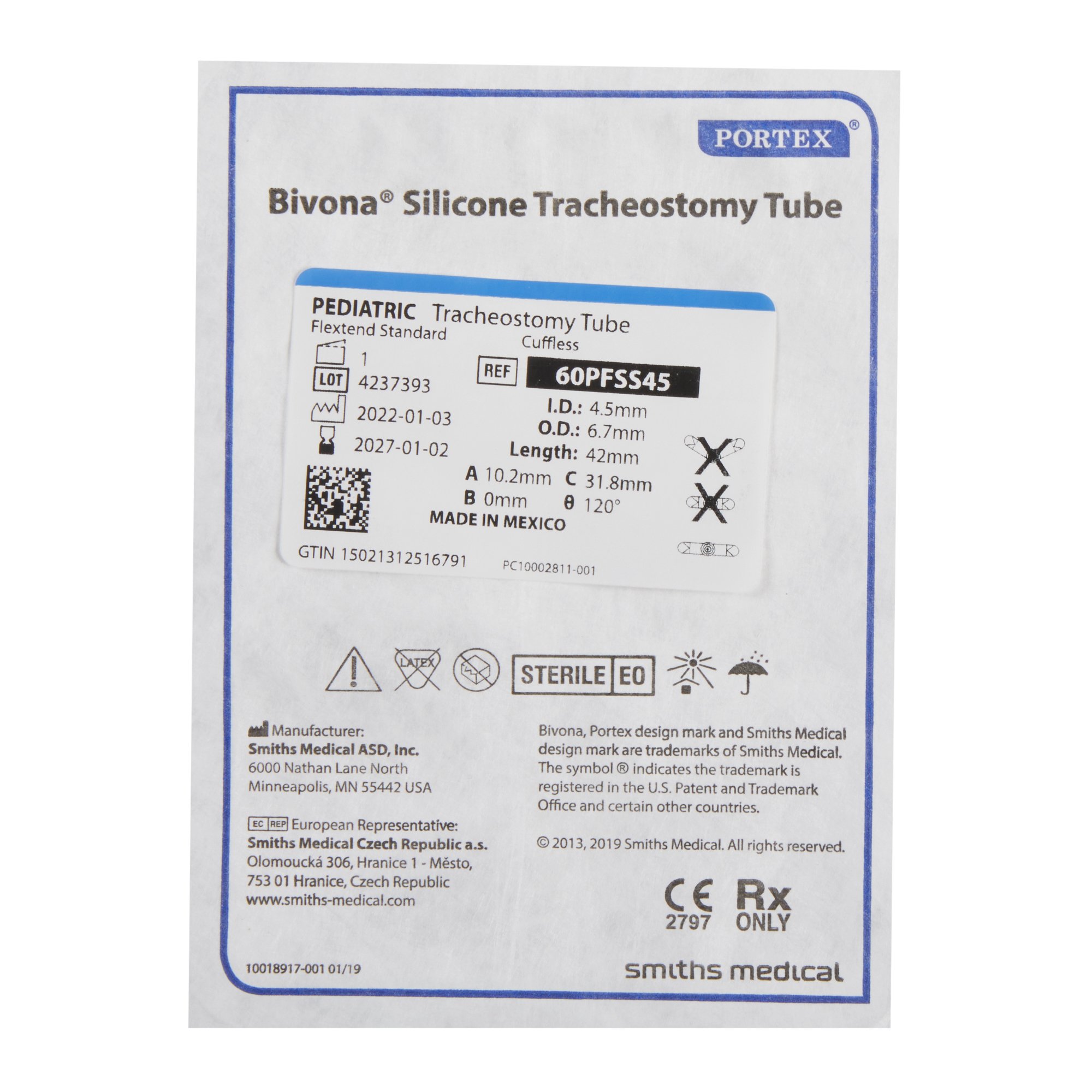 ICU Medical FKA Smiths Medical 60PFSS45 - Bivona® FlexTend™ Plus Tracheostomy Tube - 1/Each