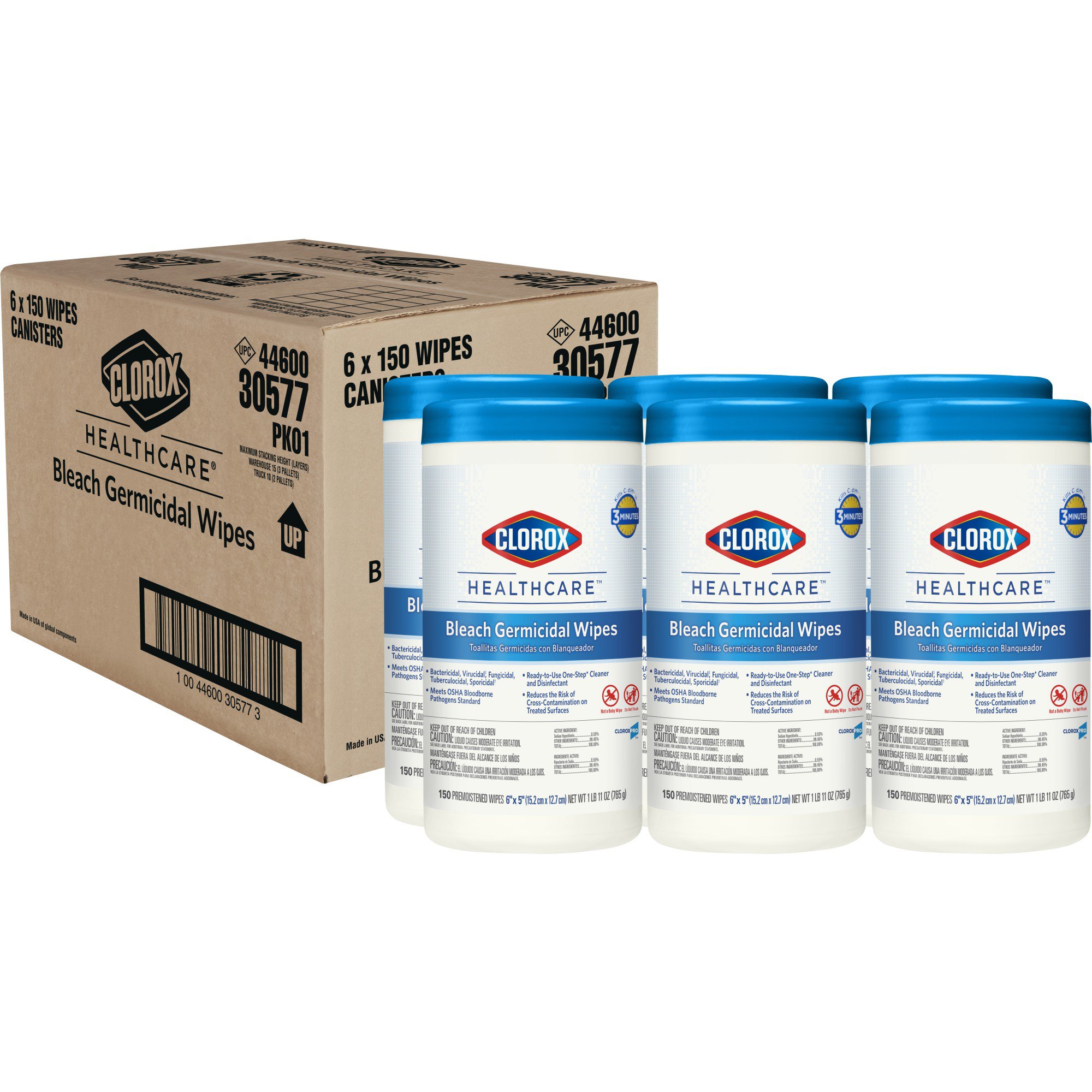 The Clorox Company 30577 - Clorox Healthcare® Bleach Germicidal Wipes, Canister, 150 ct. - 1/Pack, 6/Case