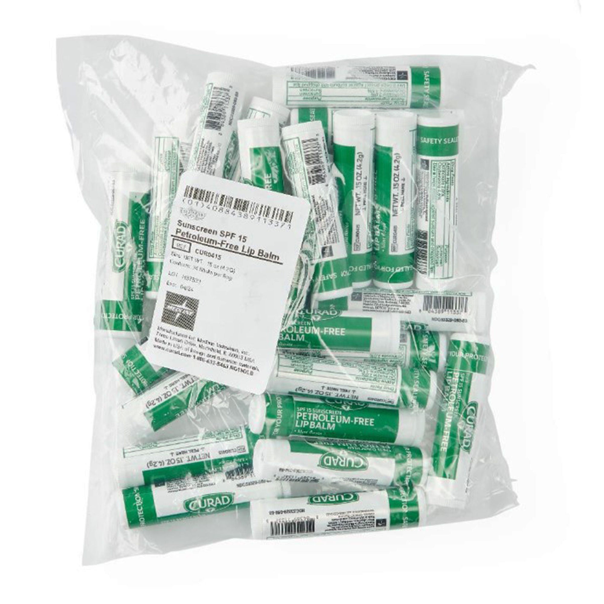 Medline - CUR0415 Lip Balm with Sunscreen Curad® 0.15 oz. Balm Tube Mint Flavor