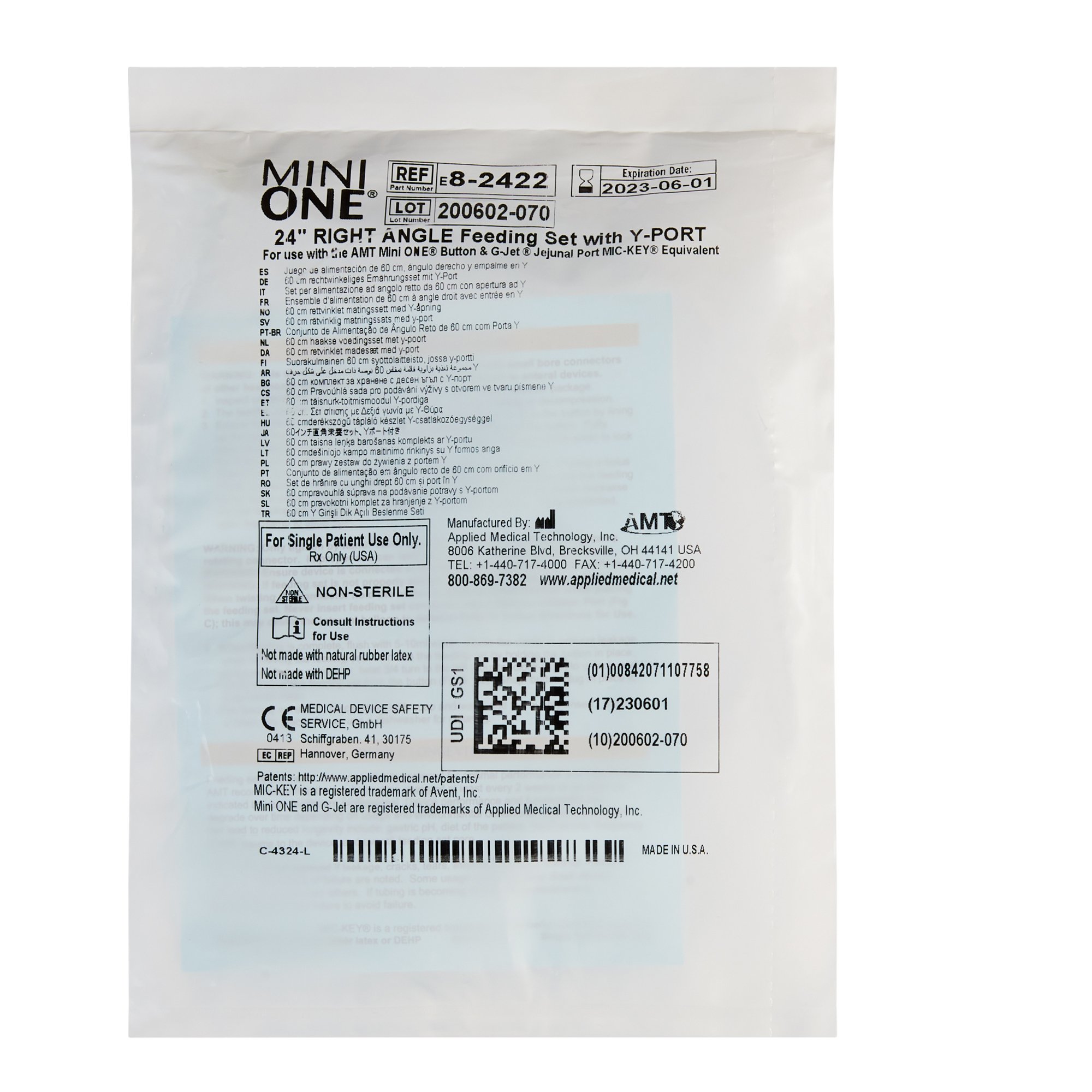 Applied Medical Technology Inc 8-2422 - Mini ONE Right Angle Connector with Y-Port - 1/Each, 10/Box