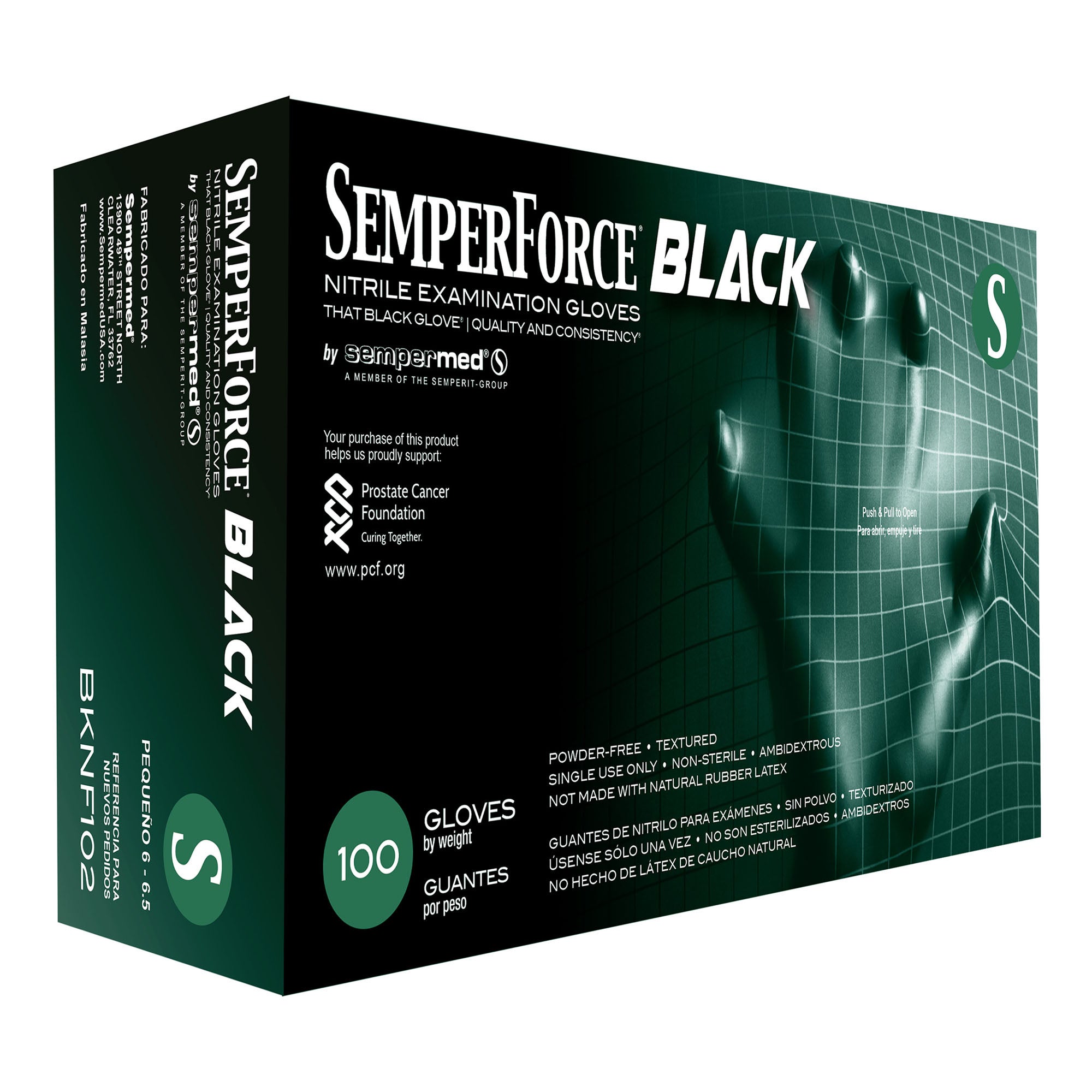 Harps USA Inc - BKNF102 Exam Glove Semperforce™ Black Small 100 per Box NonSterile Nitrile Standard Cuff Length Textured Fingertips Black Fentanyl Tested