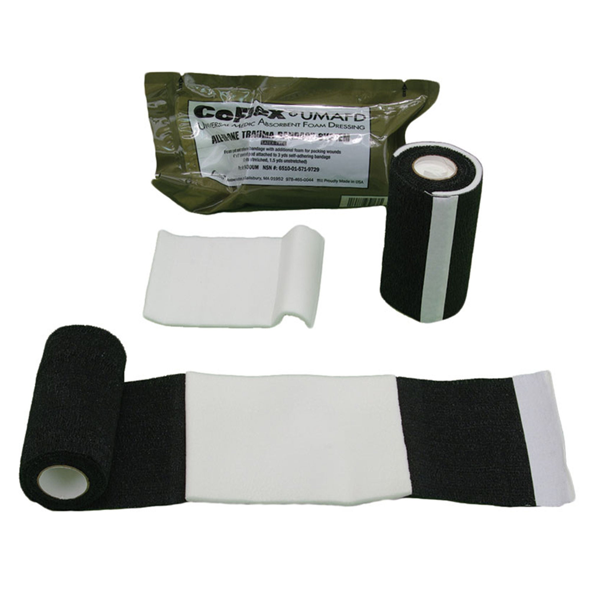 Andover Healthcare Inc - 9430UM-018 Trauma Pressure Dressing with Wrap CoFlex® UMAFD 4 Inch X 3 Yard Self-adherent Closure Black NonSterile Standard Compression