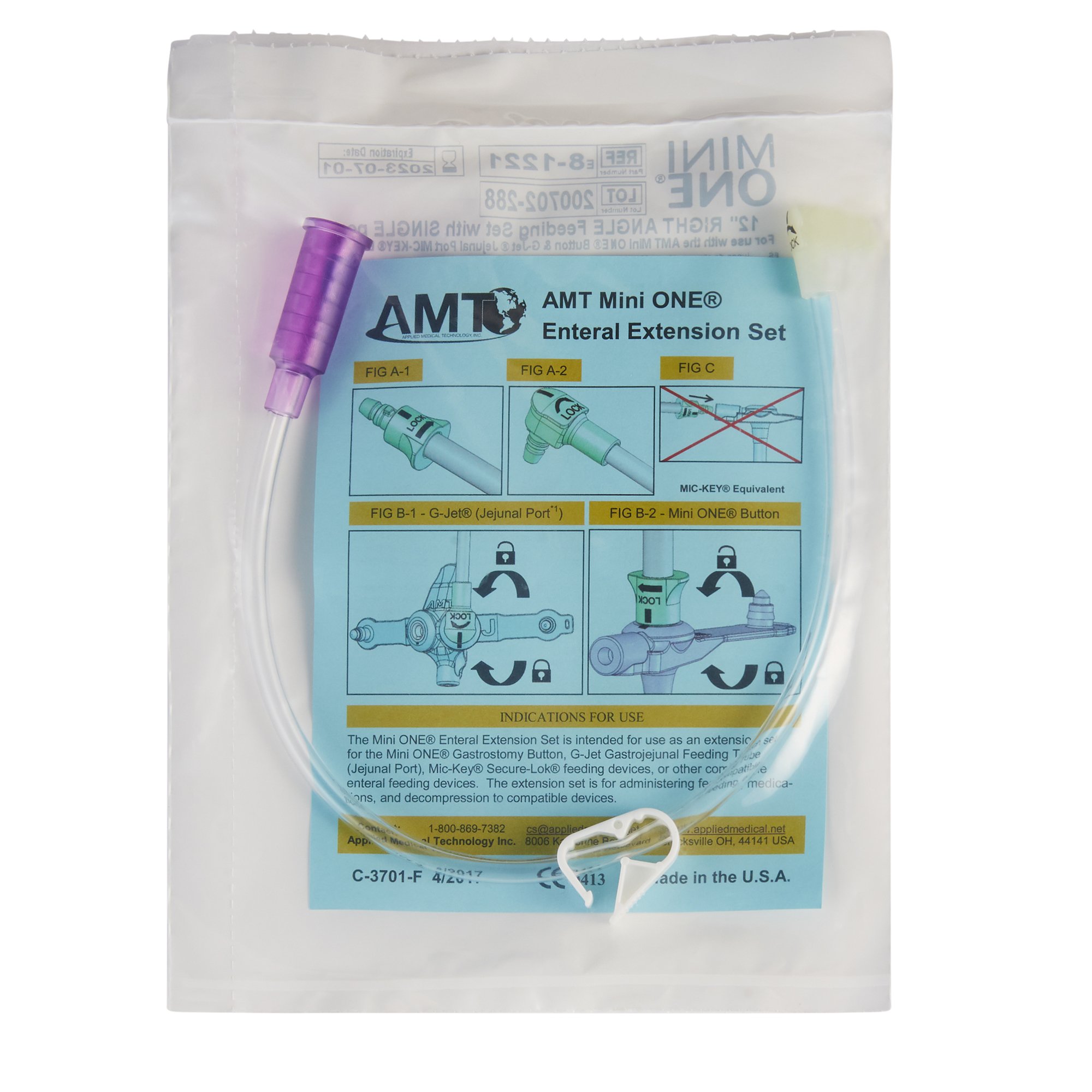 Applied Medical Technology Inc 8-1221 - Mini ONE® Right Angle Connector With Bolus Adapter, 12 Inch, Purple - 1/Each, 10/Box