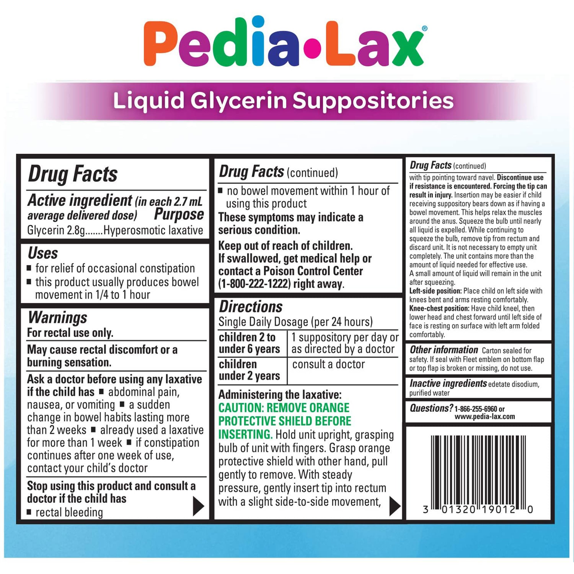 C.B. Fleet 00132019012 - Pedia-Lax® Glycerin Laxative - 6/Box