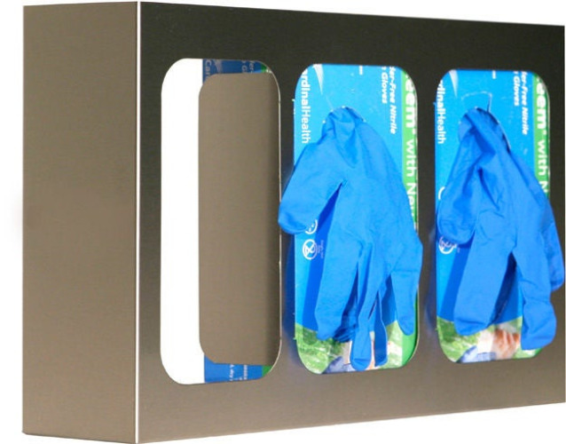 Bowman Manufacturing - GS-123 Glove Box Holder Triple with Dividers Horizontal or Vertical Mounted 3-Box Capacity Silver 3-3/4 X 10 X 15-3/4 Inch Steel