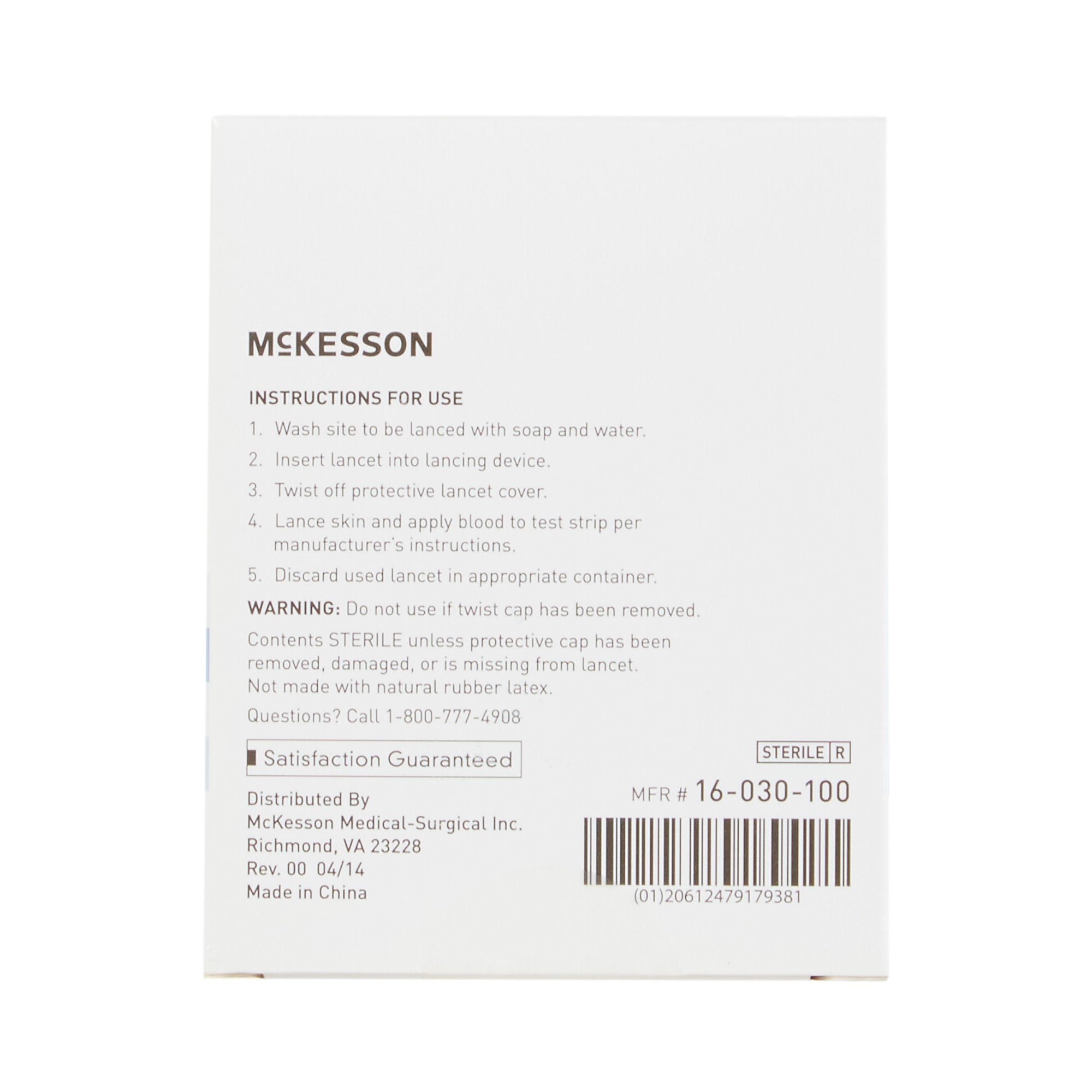 McKesson Brand - 16-030-100 Lancet for Lancing Device McKesson 30 Gauge Non-Safety Twist Off Cap Finger
