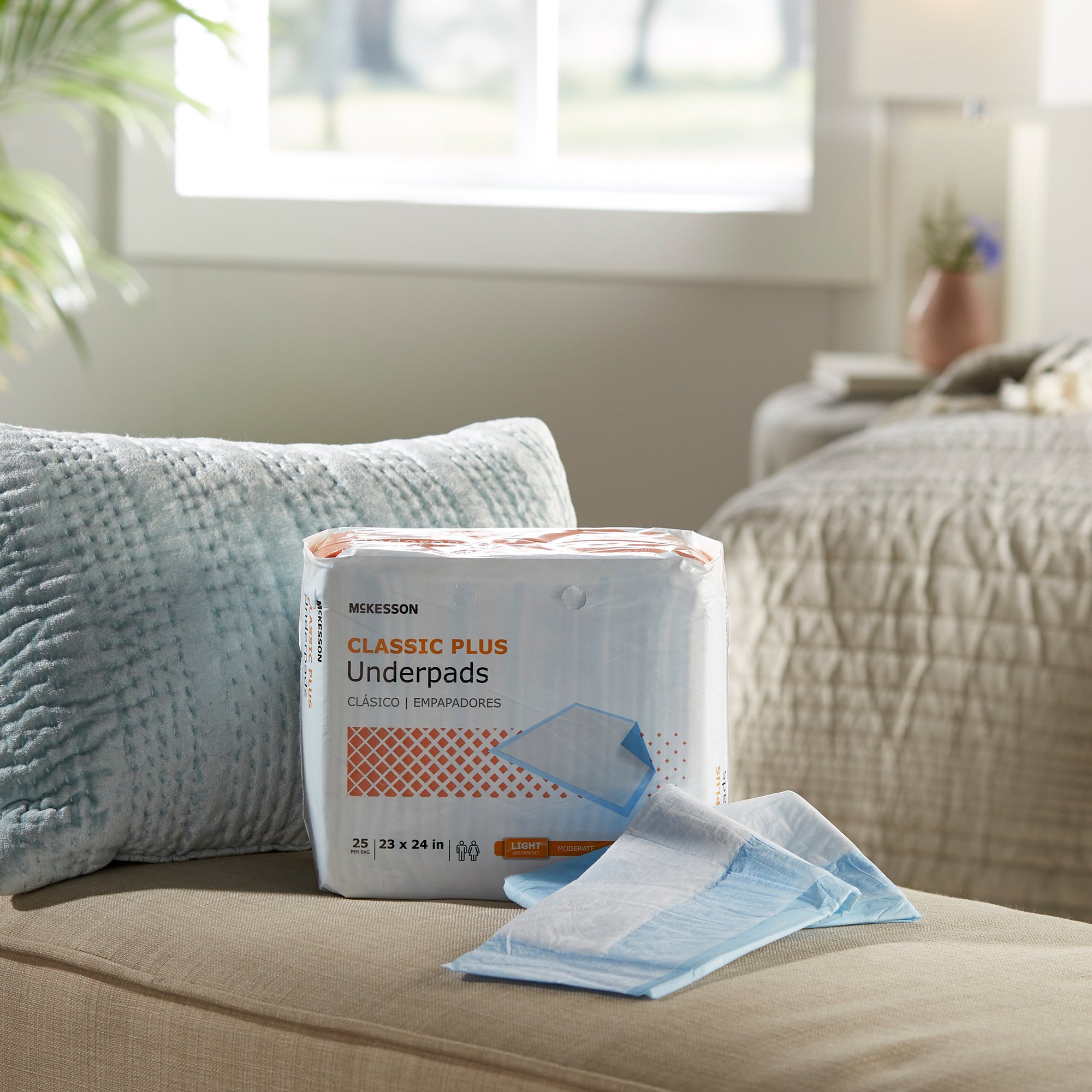 McKesson Brand UPLT2324 - McKesson Classic Plus Light Absorbency Underpads, 23 x 24 Inch - 25/Bag, 200/Case