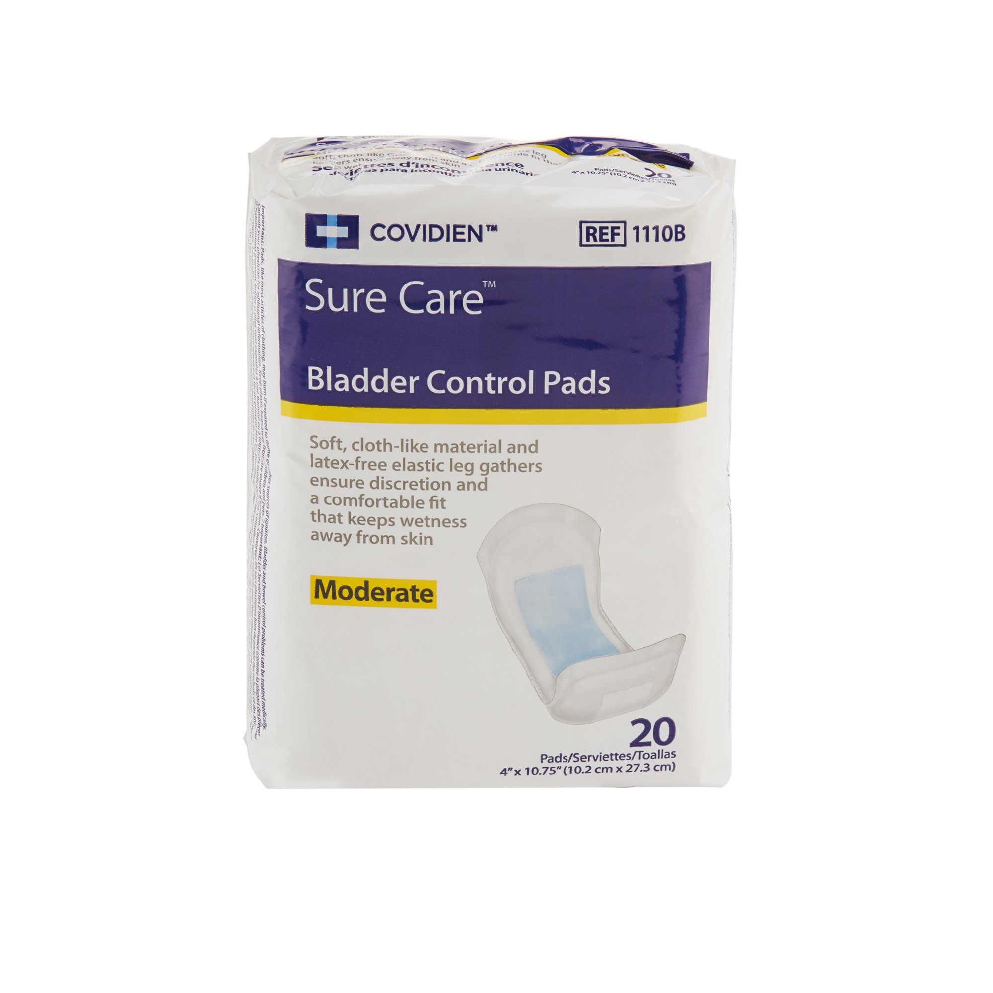 Cardinal 1110B - Sure Care™ Bladder Control Pads, Moderate Absorbency, 4 x 10.75 Inch - 20/Bag, 120/Case