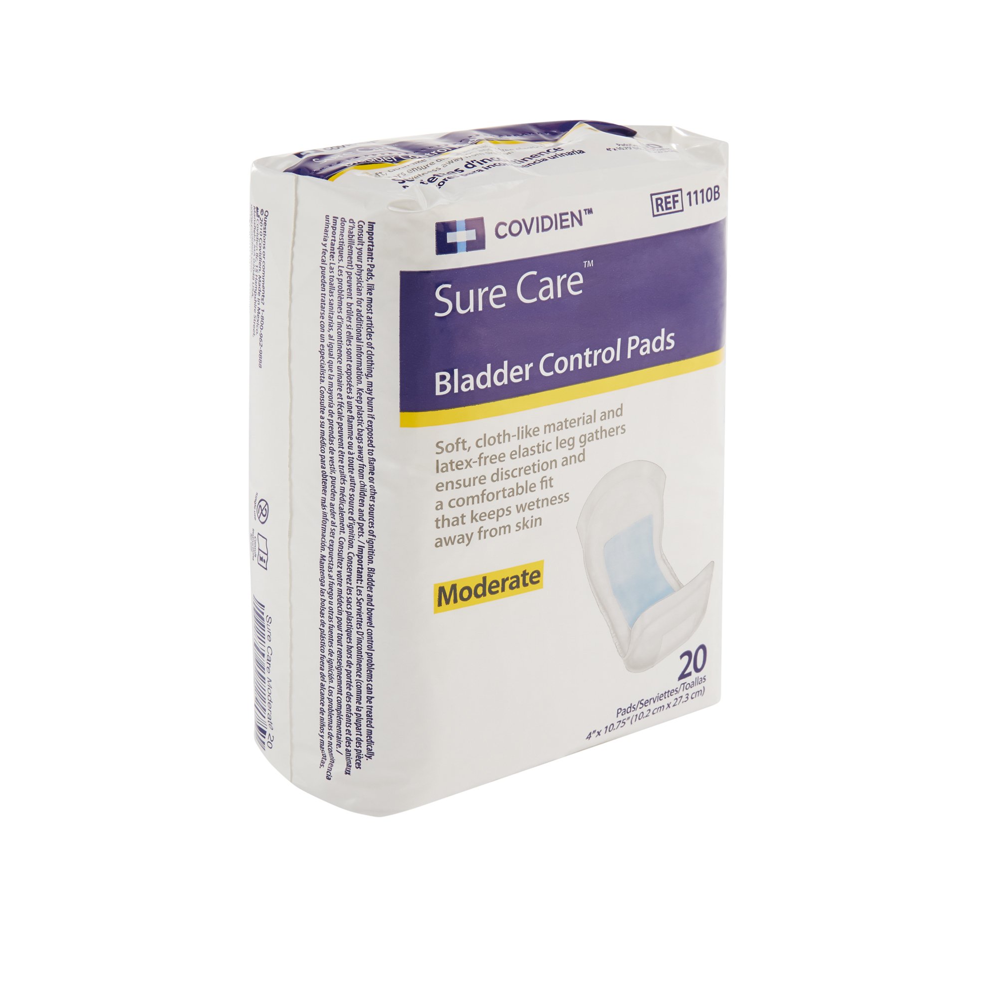 Cardinal 1110B - Sure Care™ Bladder Control Pads, Moderate Absorbency, 4 x 10.75 Inch - 20/Bag, 120/Case