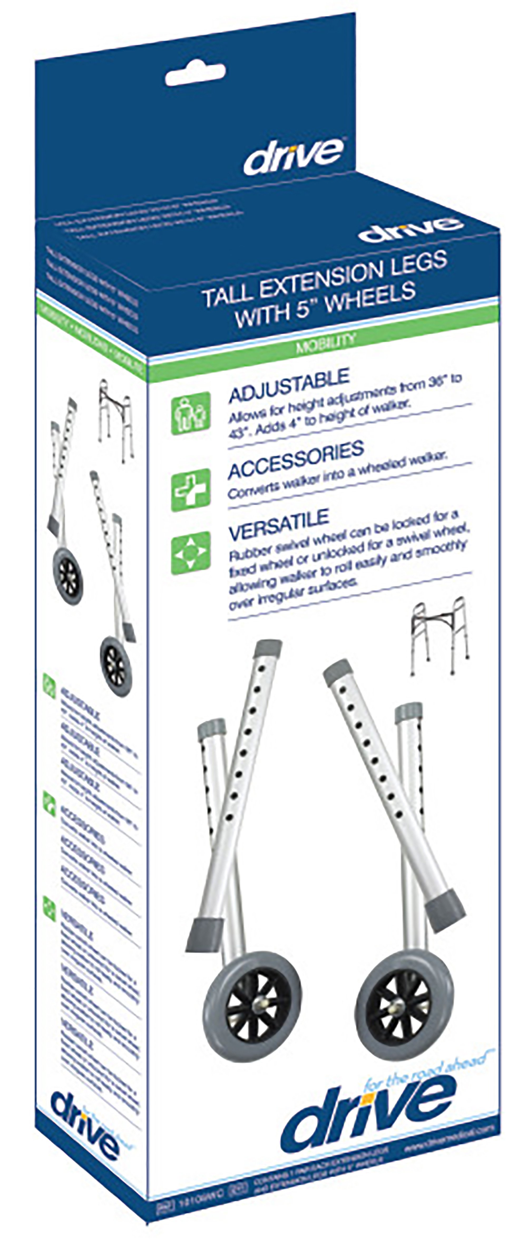 Drive DeVilbiss Healthcare 10108WC - drive™ Tall Extension Legs with Wheel - 1/Box