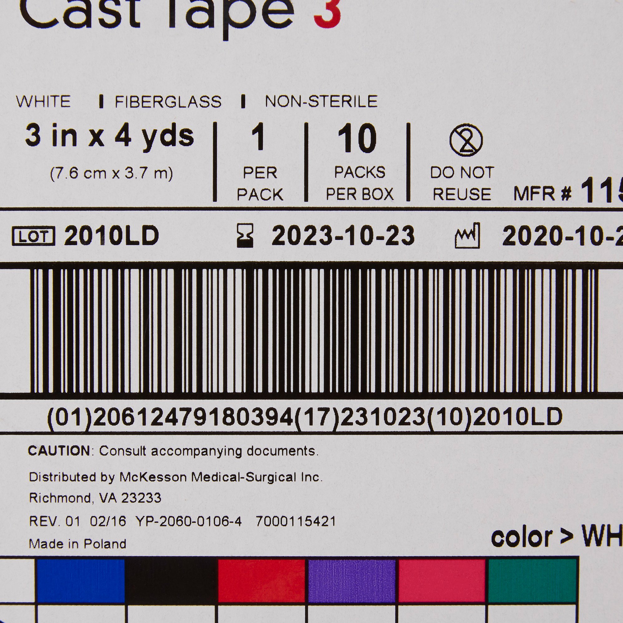 McKesson Brand 115-3 - McKesson White Cast Tape, 3 Inch x 4 Yard - 1/Each, 10/Box