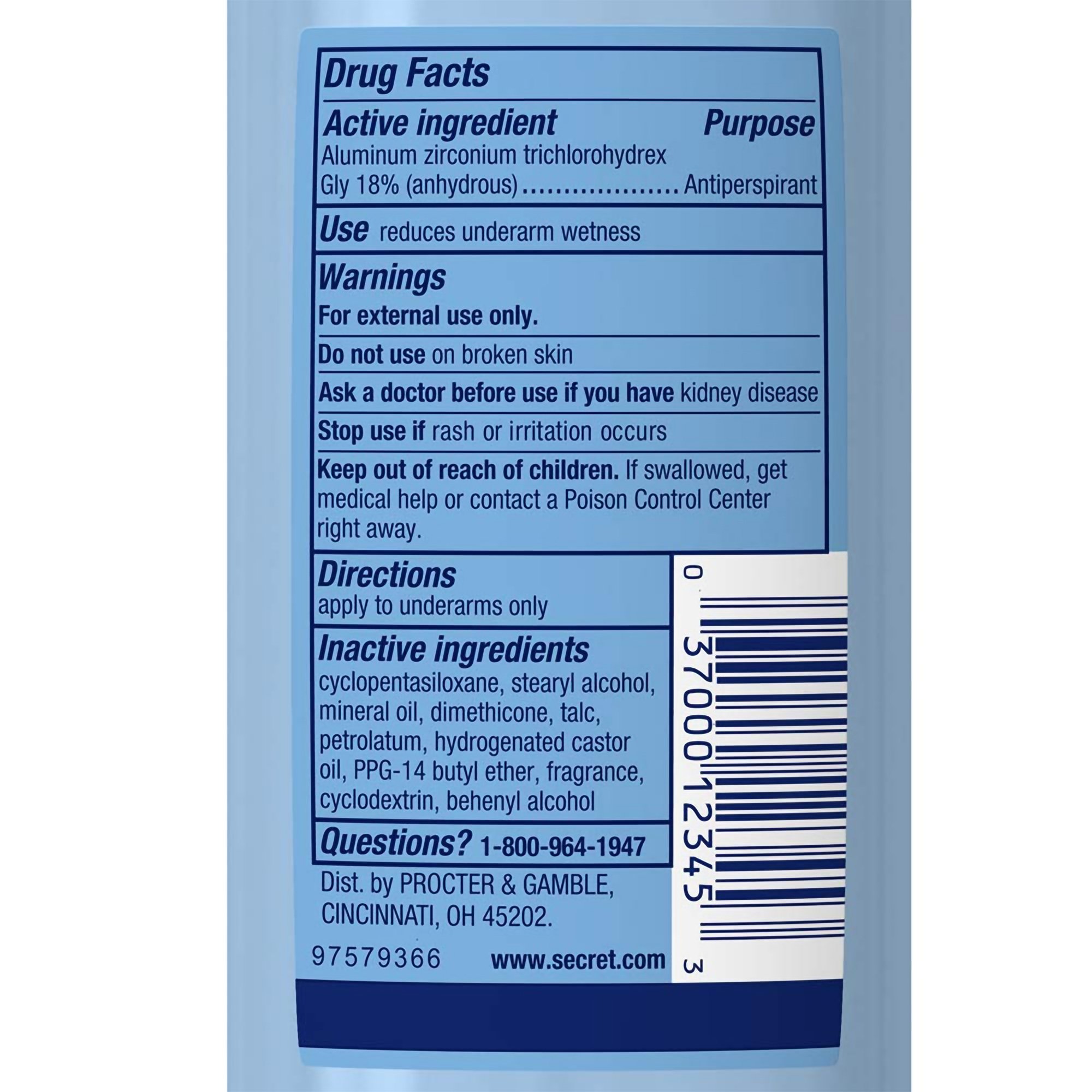 Secret Antiperspirant / Deodorant 03700012340 by Procter & Gamble