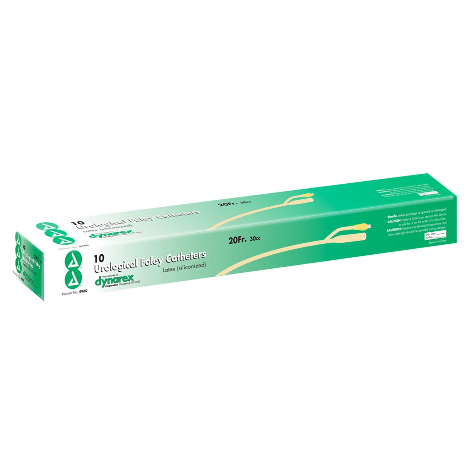Dynarex - 4960 Foley Catheter 2-Way Standard Tip 30 cc Balloon 20 Fr. Silicone Coated Latex