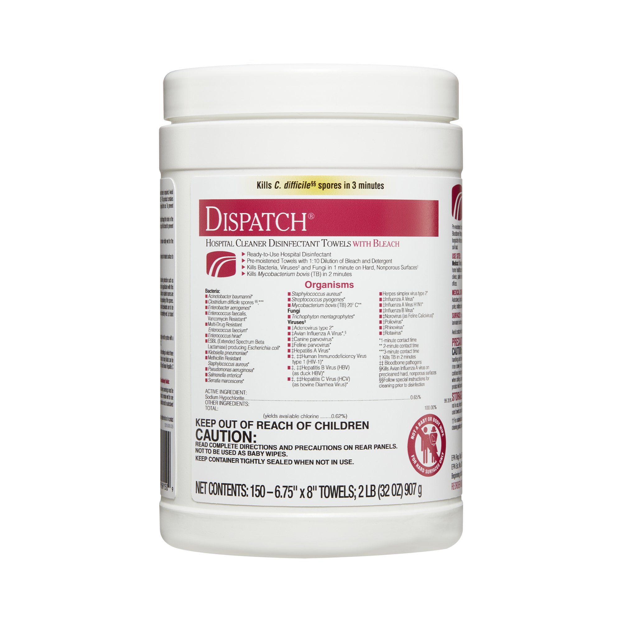 The Clorox Company 69150 - Dispatch® Surface Disinfectant Cleaner with Bleach, Canister - 150/Pack, 1200/Case