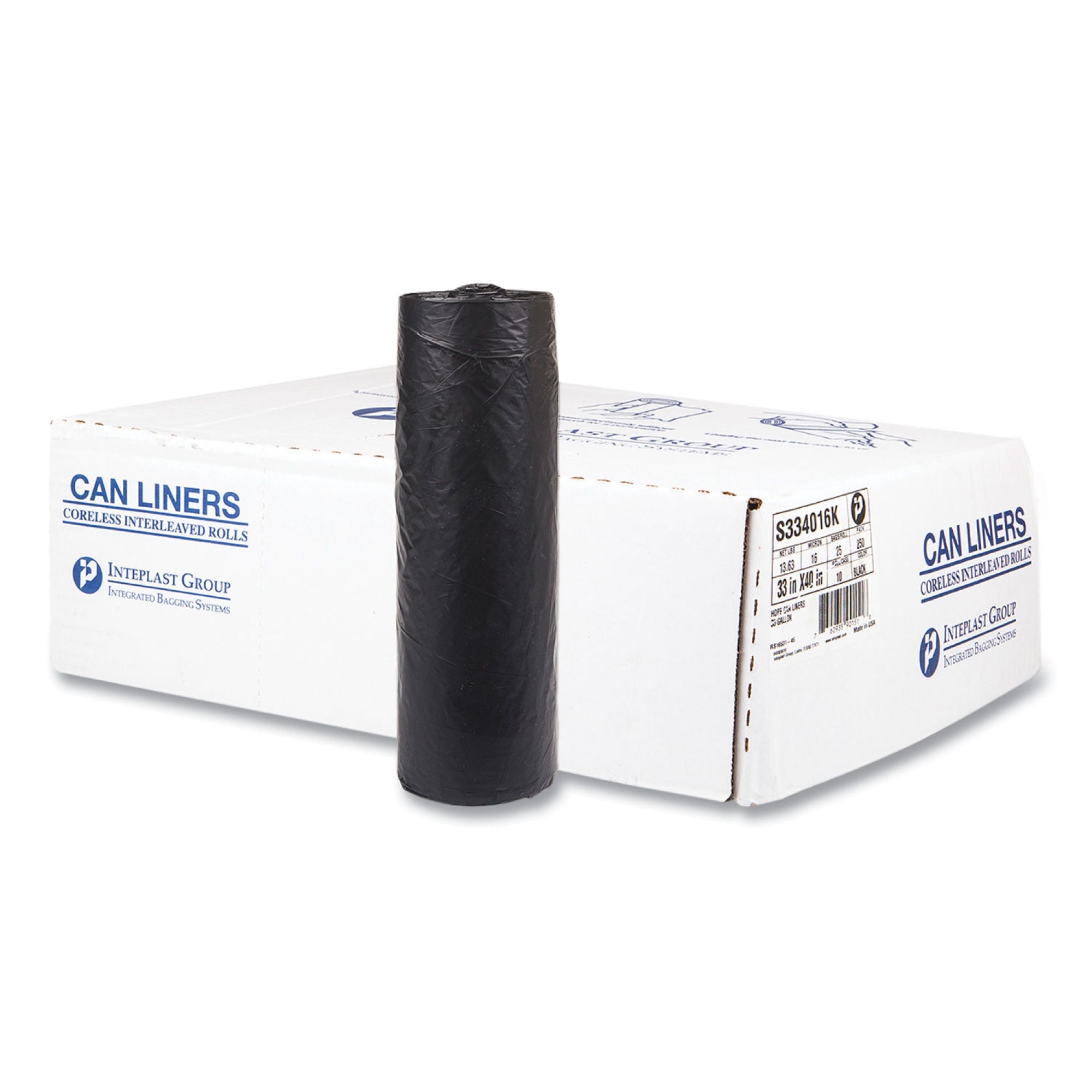 Essendant Co-United Stationers - IBSS334016K Trash Bag Inteplast Group 33 gal. 16 Mic. 33 X 40 Inch Black Extra Heavy Duty Star Seal Bottom Coreless Roll