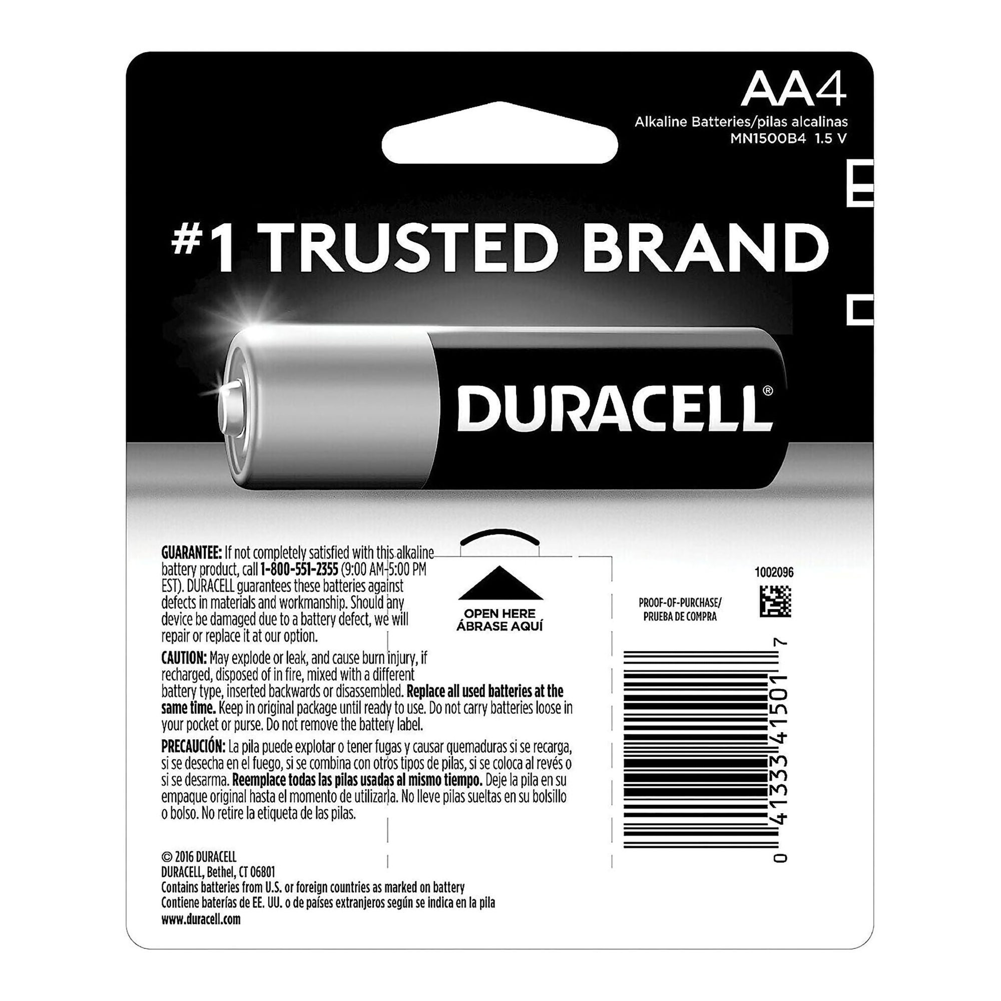 Procter & Gamble - 04133341501 Alkaline Battery Duracell® Coppertop® AA Cell 1.5 Volt Disposable 4 Pack