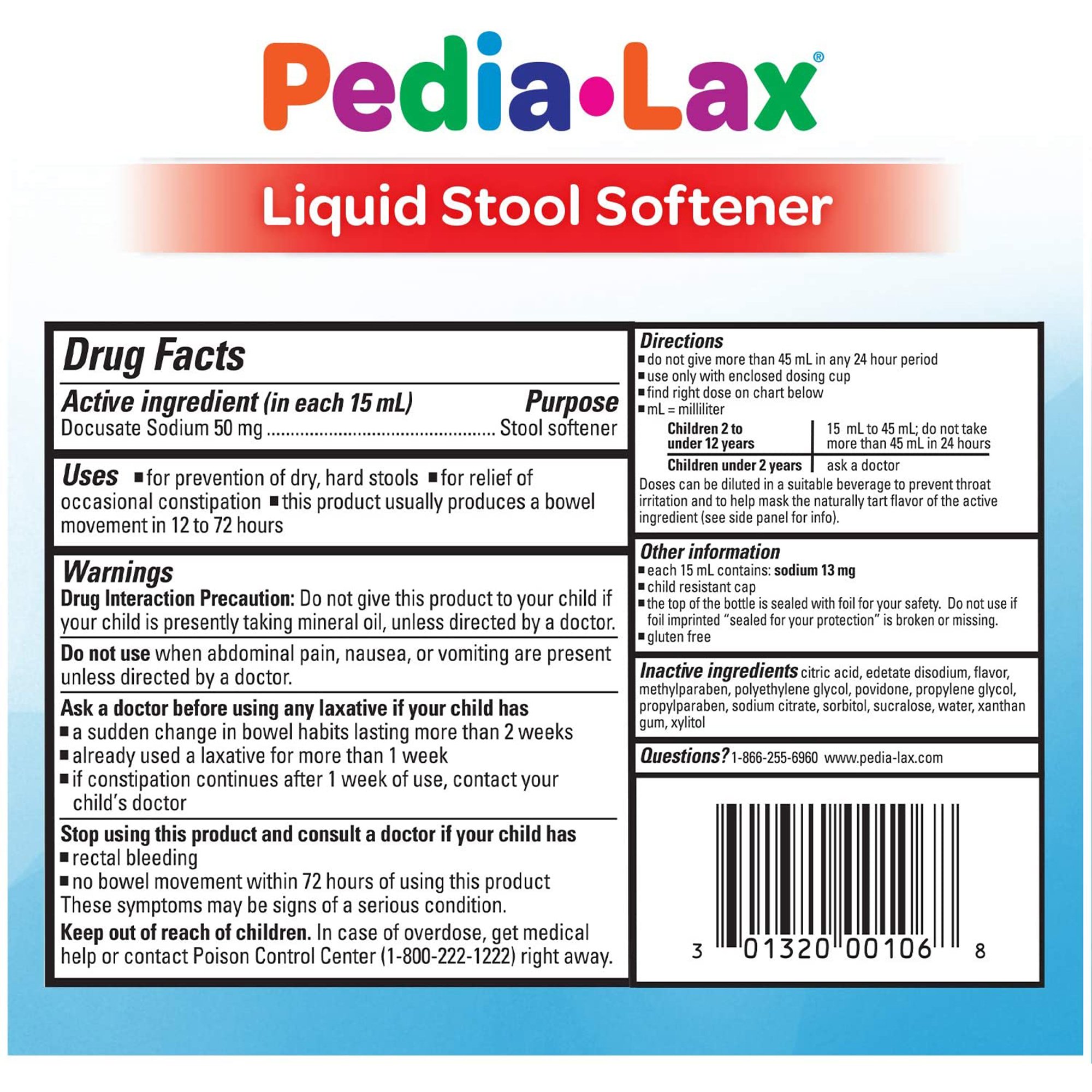 C.B. Fleet 30132000106 - Pedia-Lax® Liquid Stool Softener Berry Flavor - 1/Each