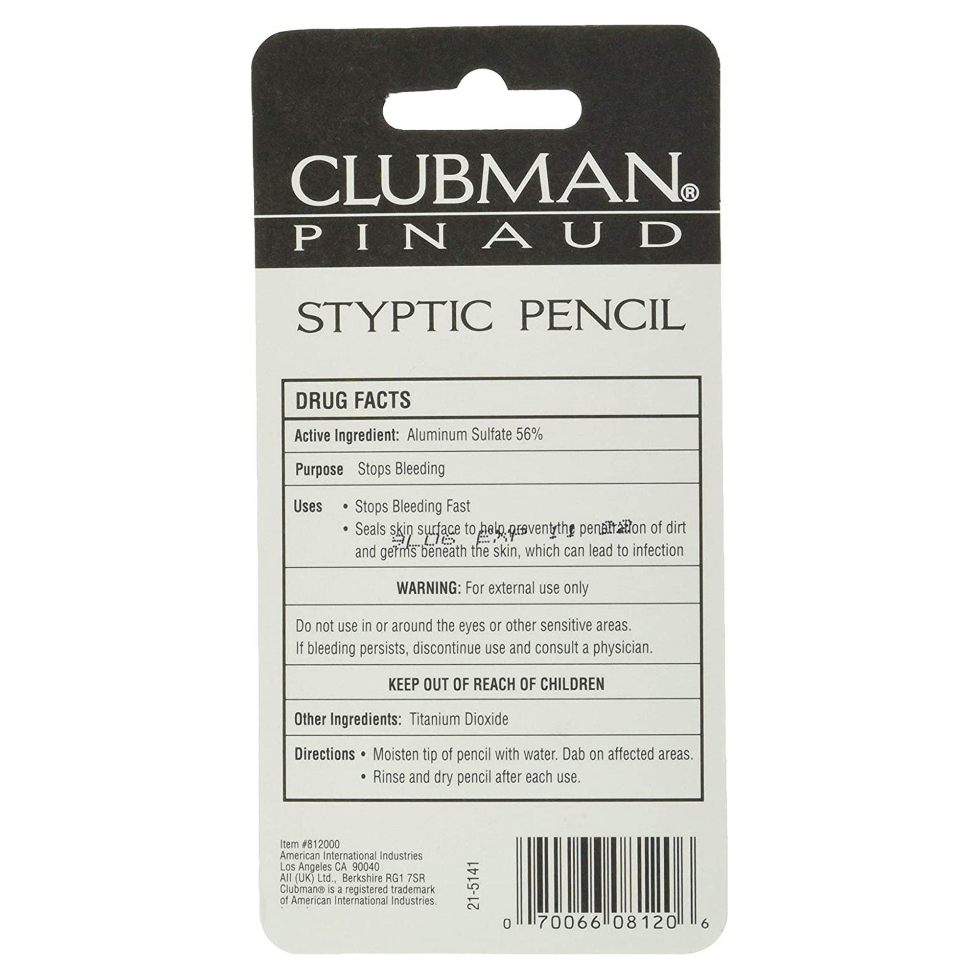 American International Industries - 07006608120 Styptic Pencil Clubman 0.33 oz.